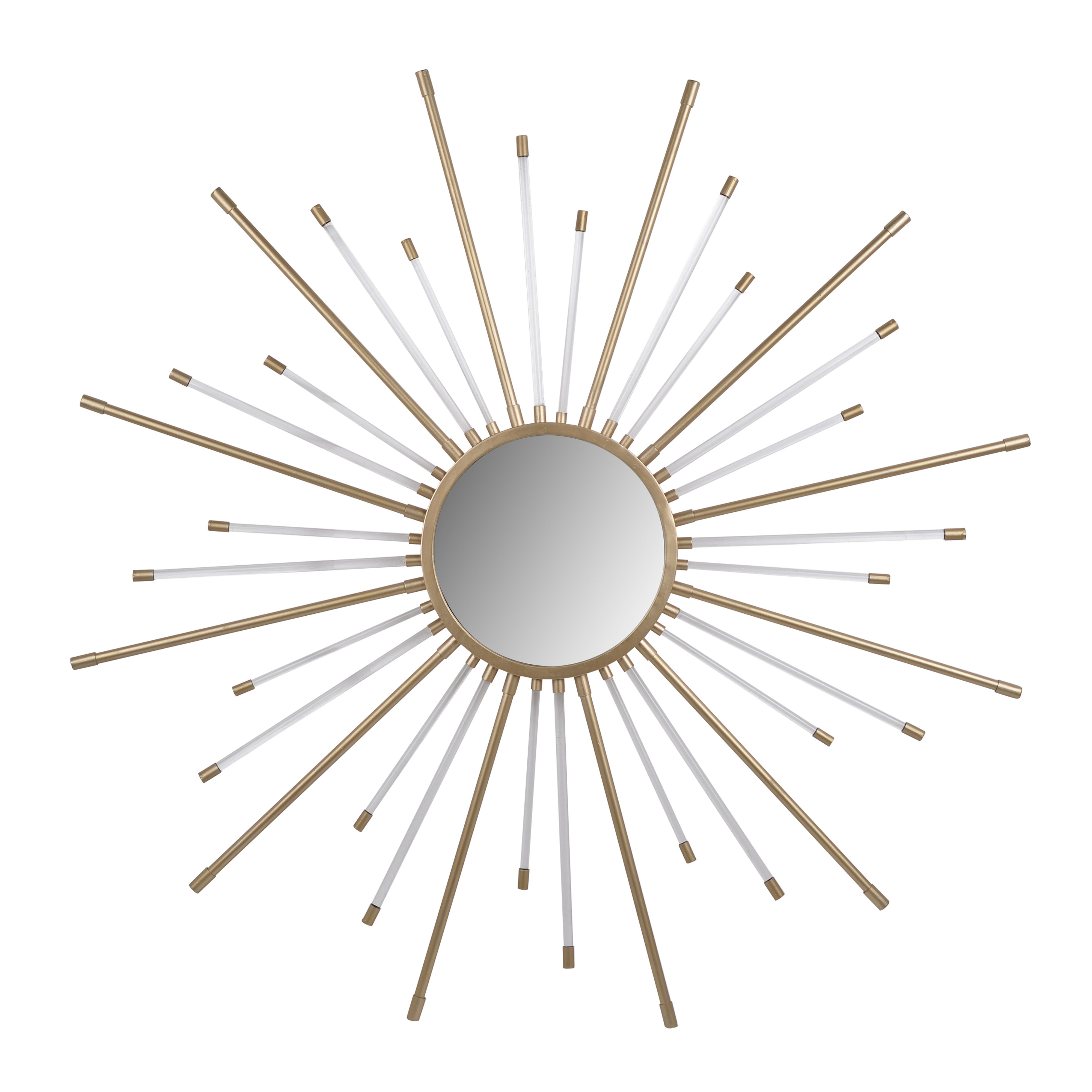 Iron Mirror with Sparkled Sunburst Design, Large, White and Gold