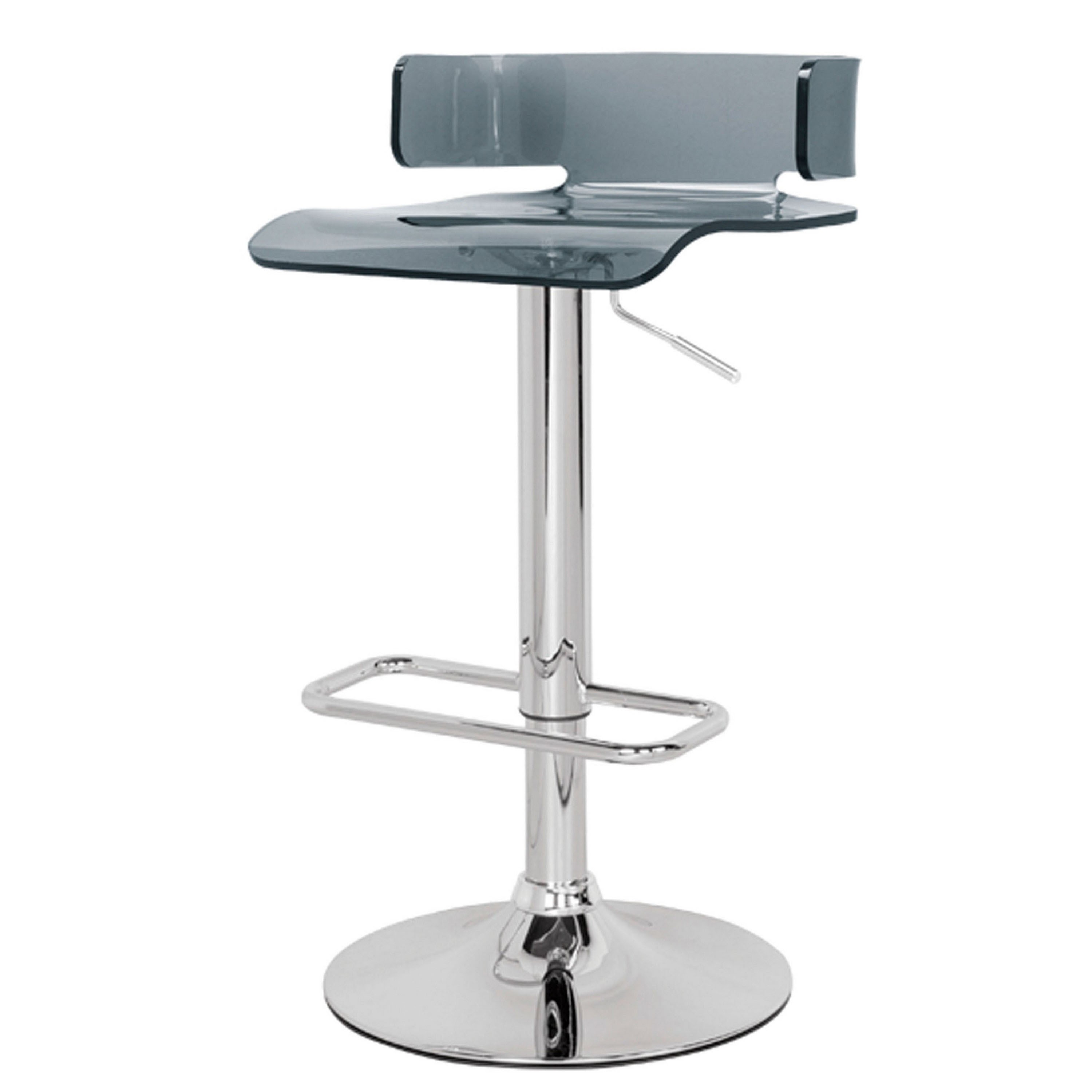 26 Inch Acrylic Adjustable Barstool, Chrome Pedestal Base, Gray