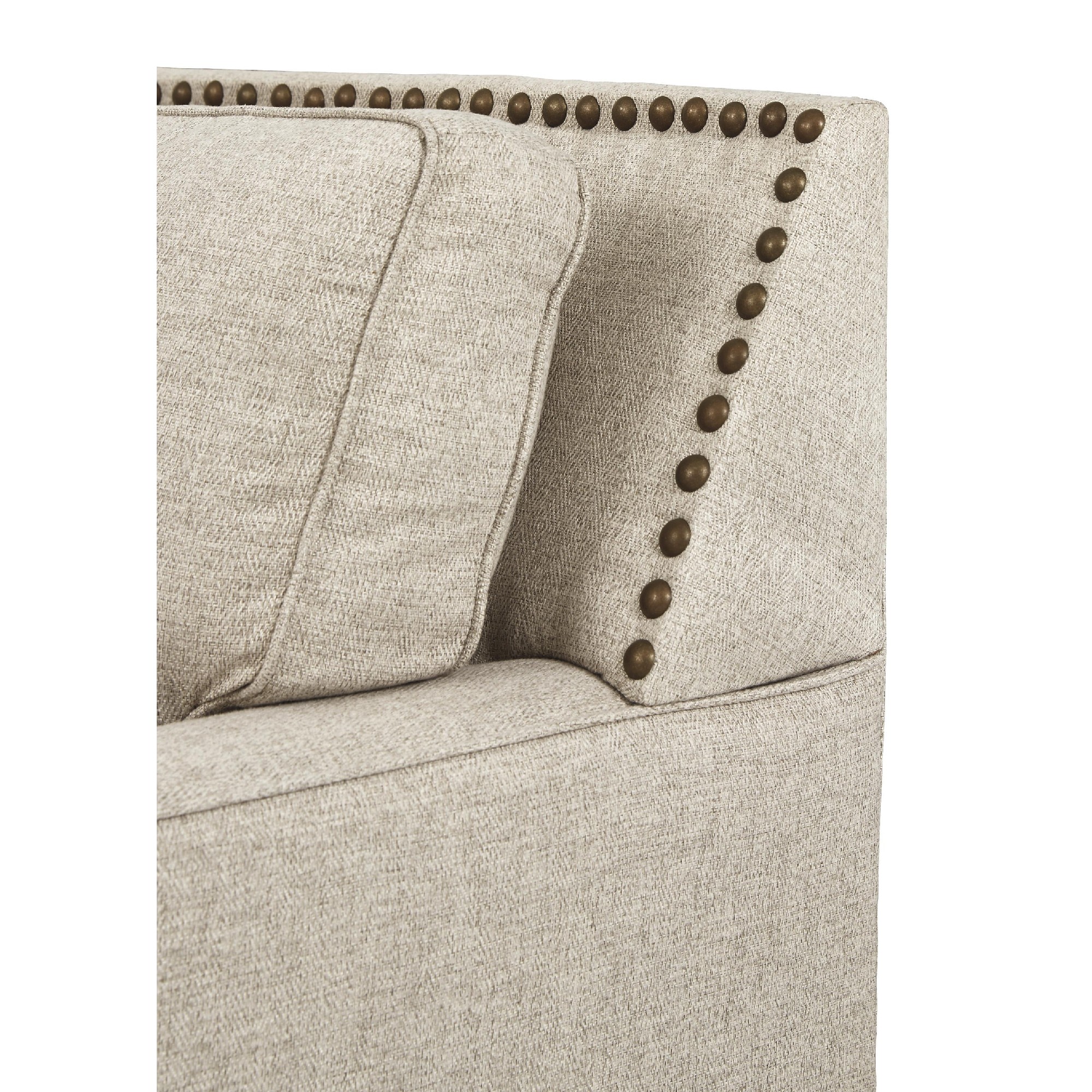 Fabric Upholstered Wooden Chair with Nailhead Trims, Beige