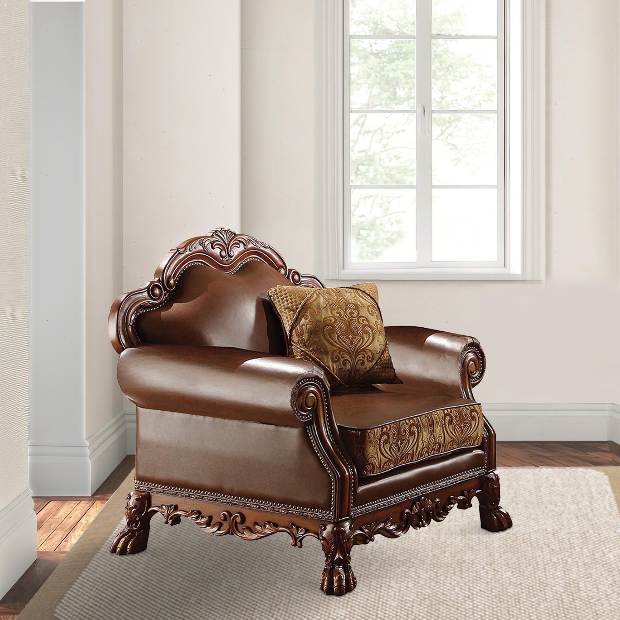 Wooden Chair with 1 Pillow , Cherry Brown