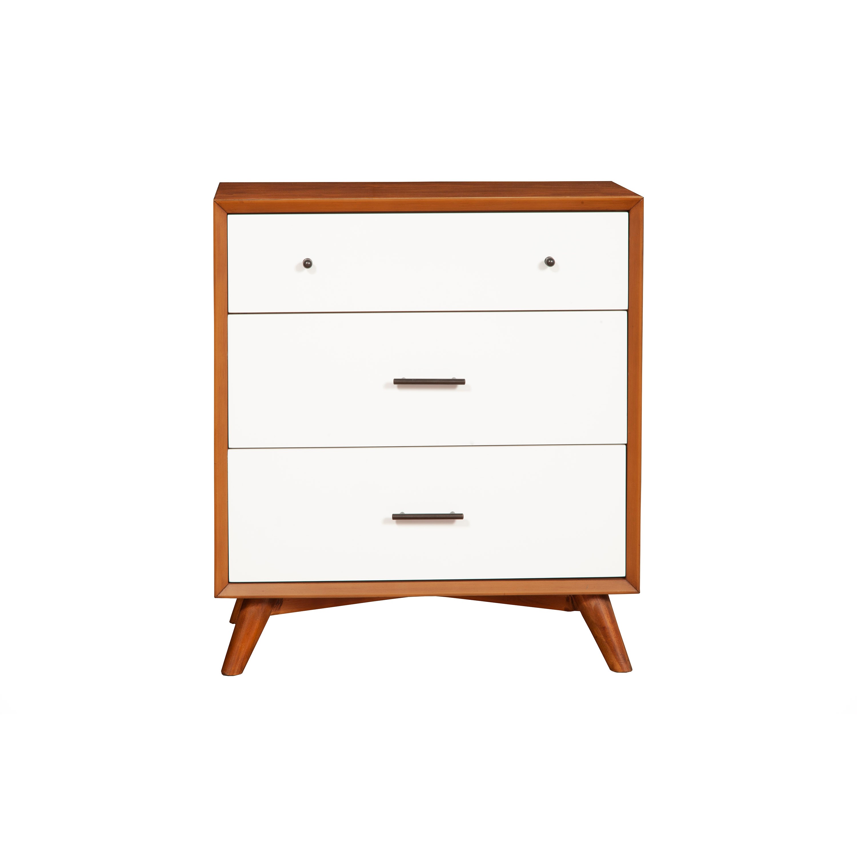 Modern Style Wooden Chest With Three Drawers and Flared Legs, Brown and White