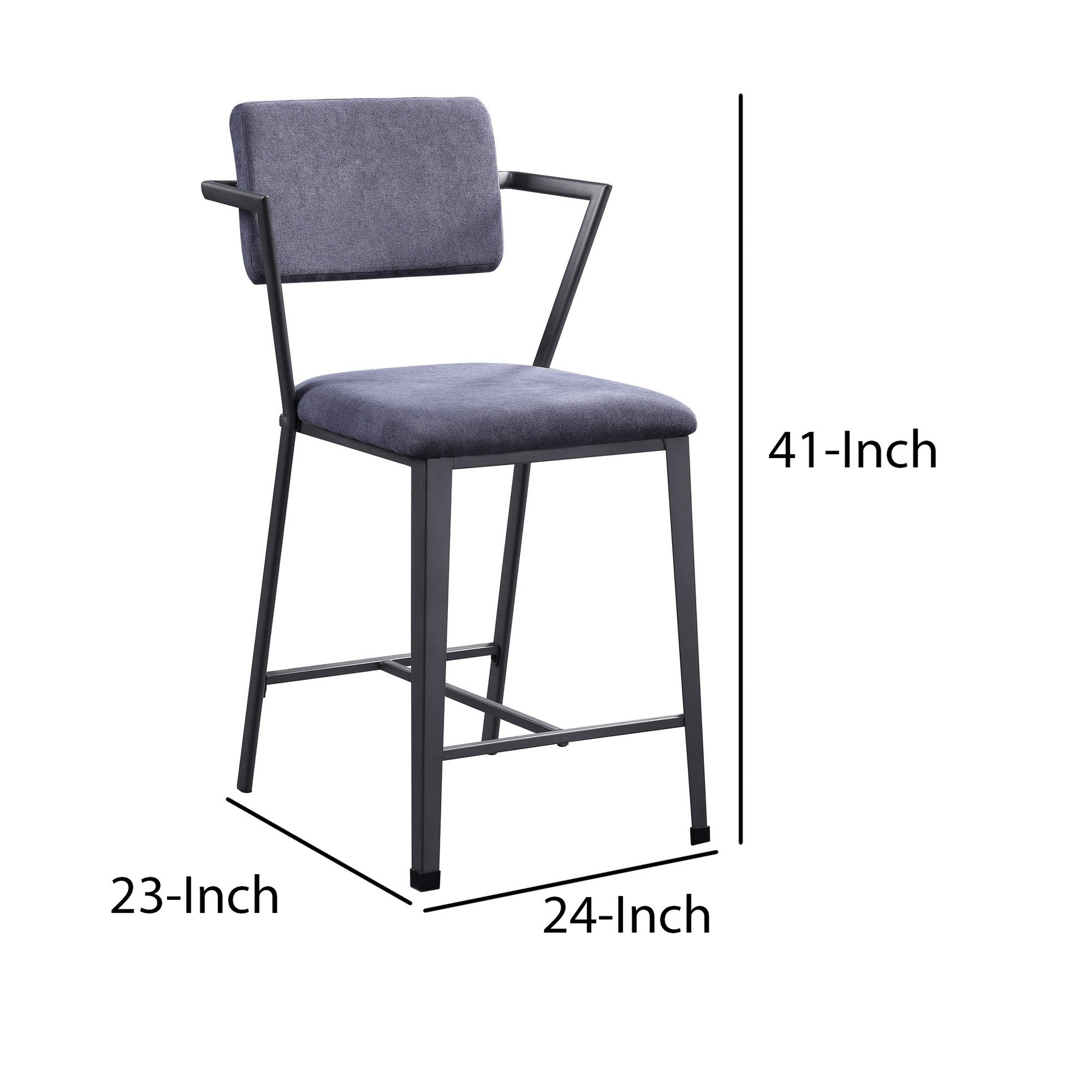 Fabric Upholstered Metal Counter Height Chair, Set of 2,Gray and Black