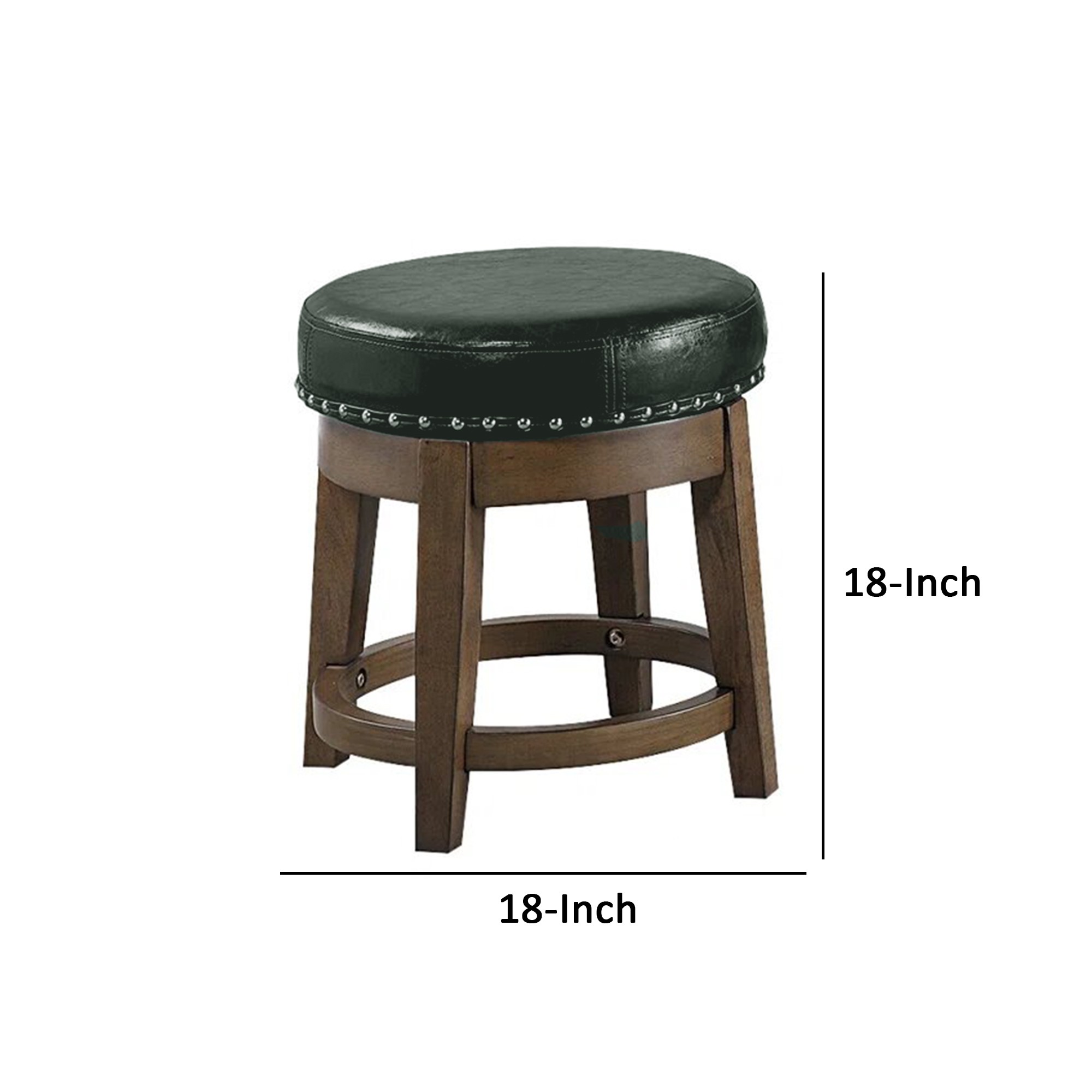 Drue 18 Inch Set of 2 Swivel Stools, Nailhead Trim, Green Faux Leather