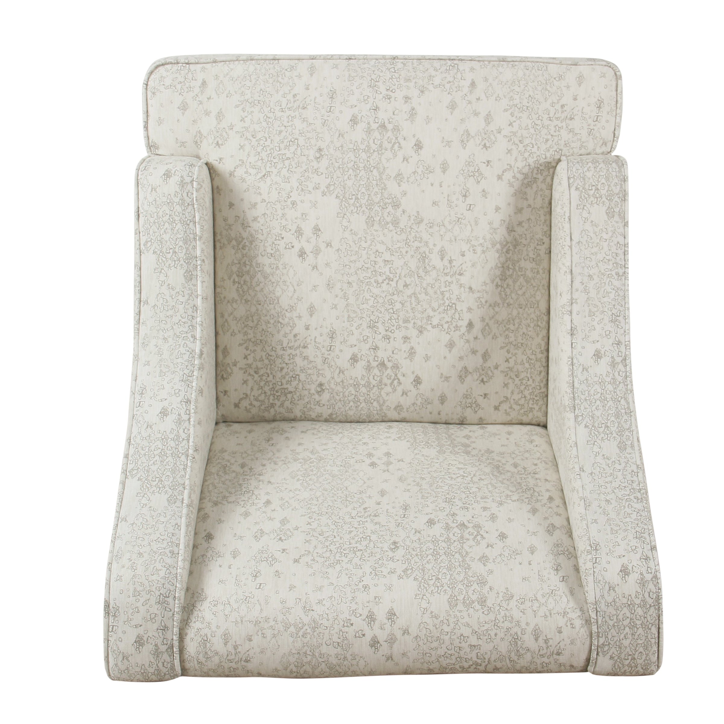 Fabric Upholstered Wooden Accent Chair with Swooping Arms, White and Brown