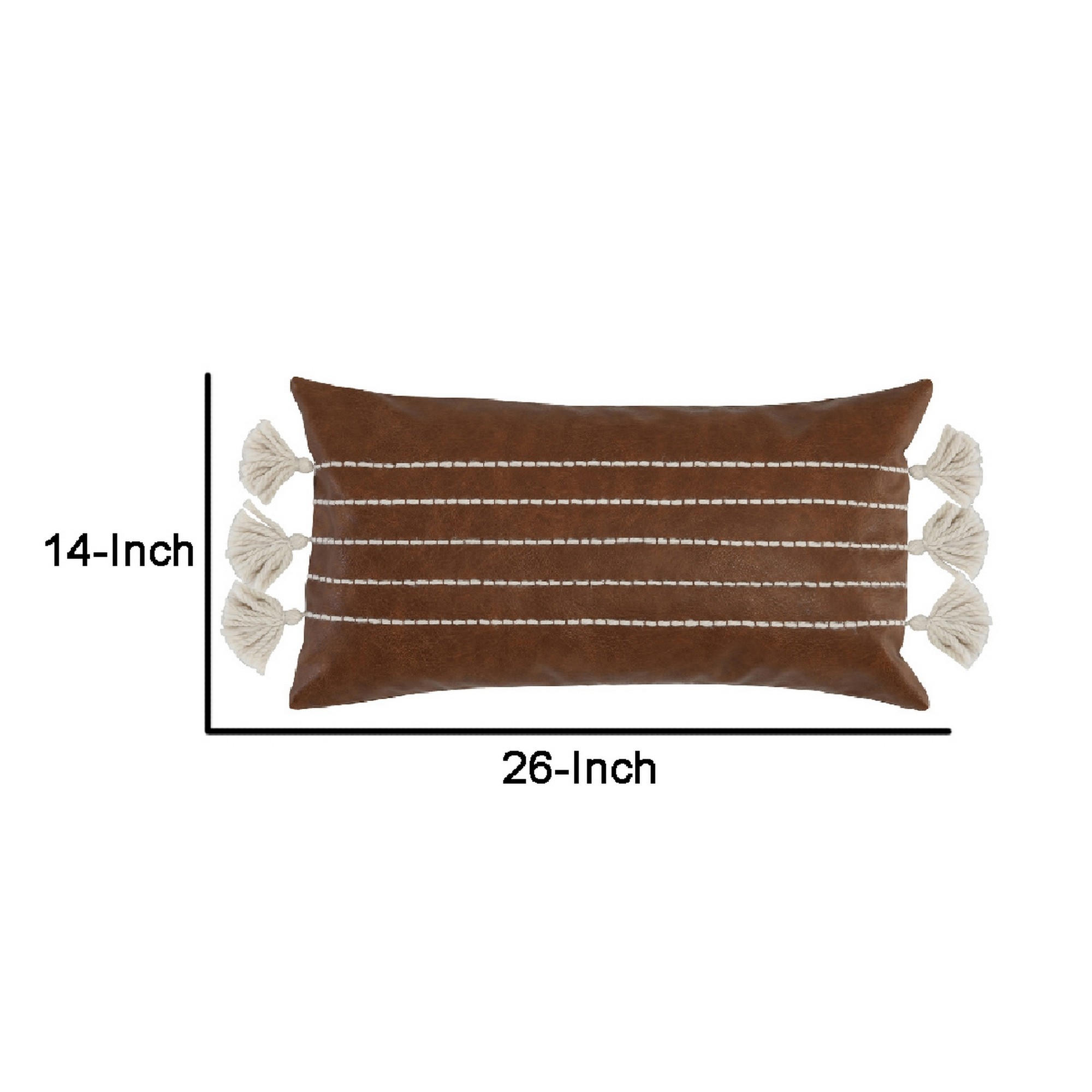 Karen 14 x 26 Lumbar Throw Pillow, Tassels, Dark Brown with White Stripes