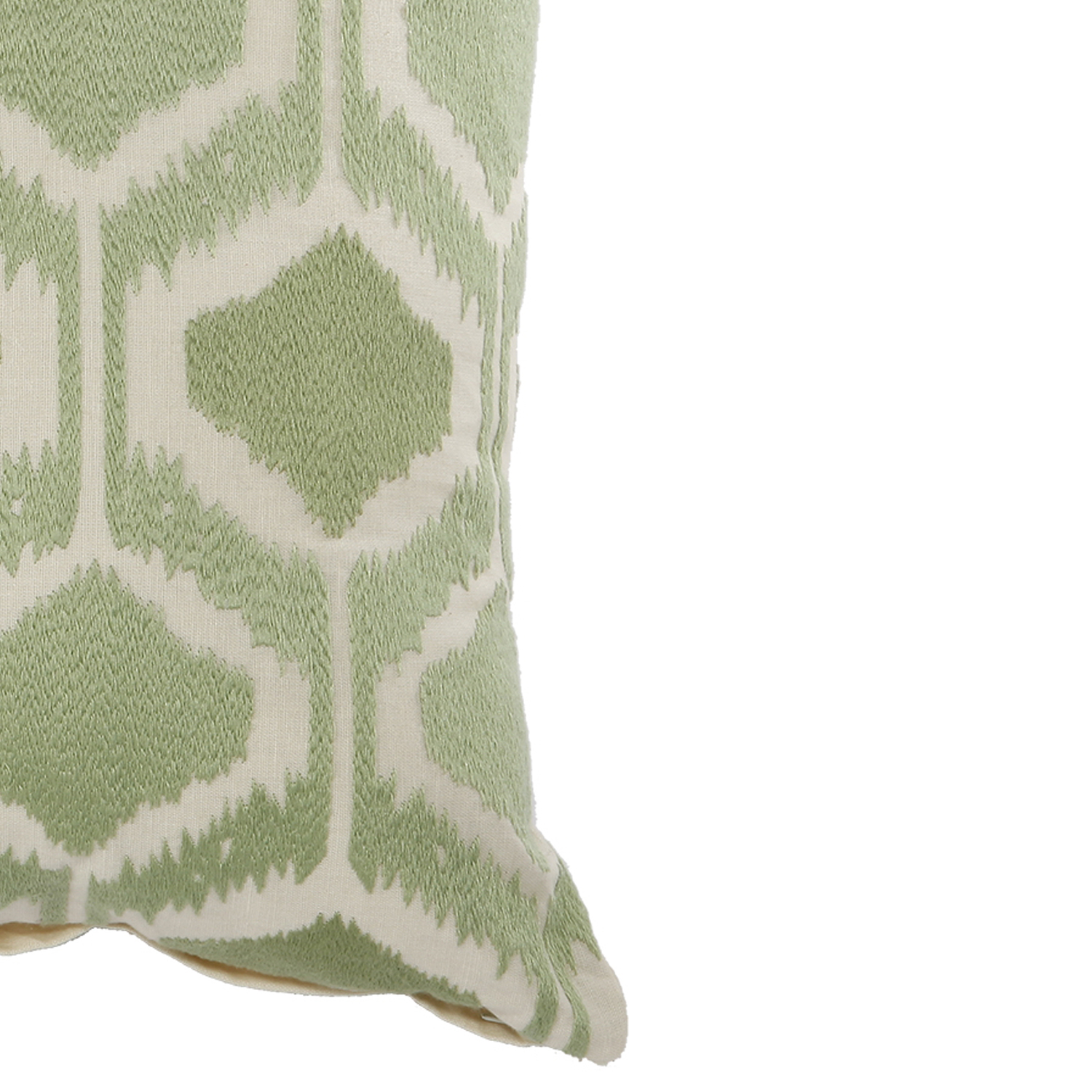 20 X 18 Inch Cotton Pillow with Fretwork Embroidery, Green and White