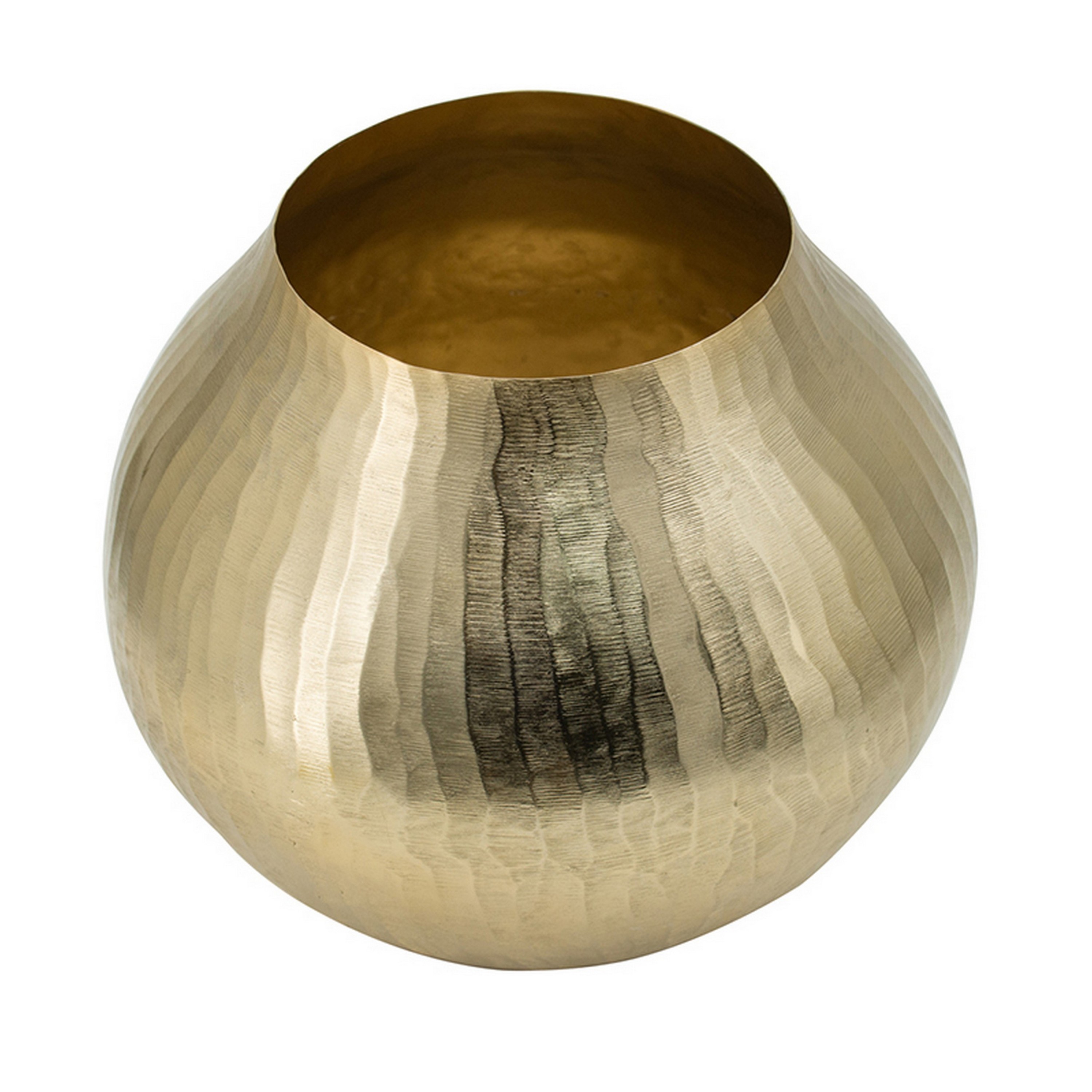 Kria 11 Inch Modern Curved Vase, Hammered Texture, Gold Aluminum Finish