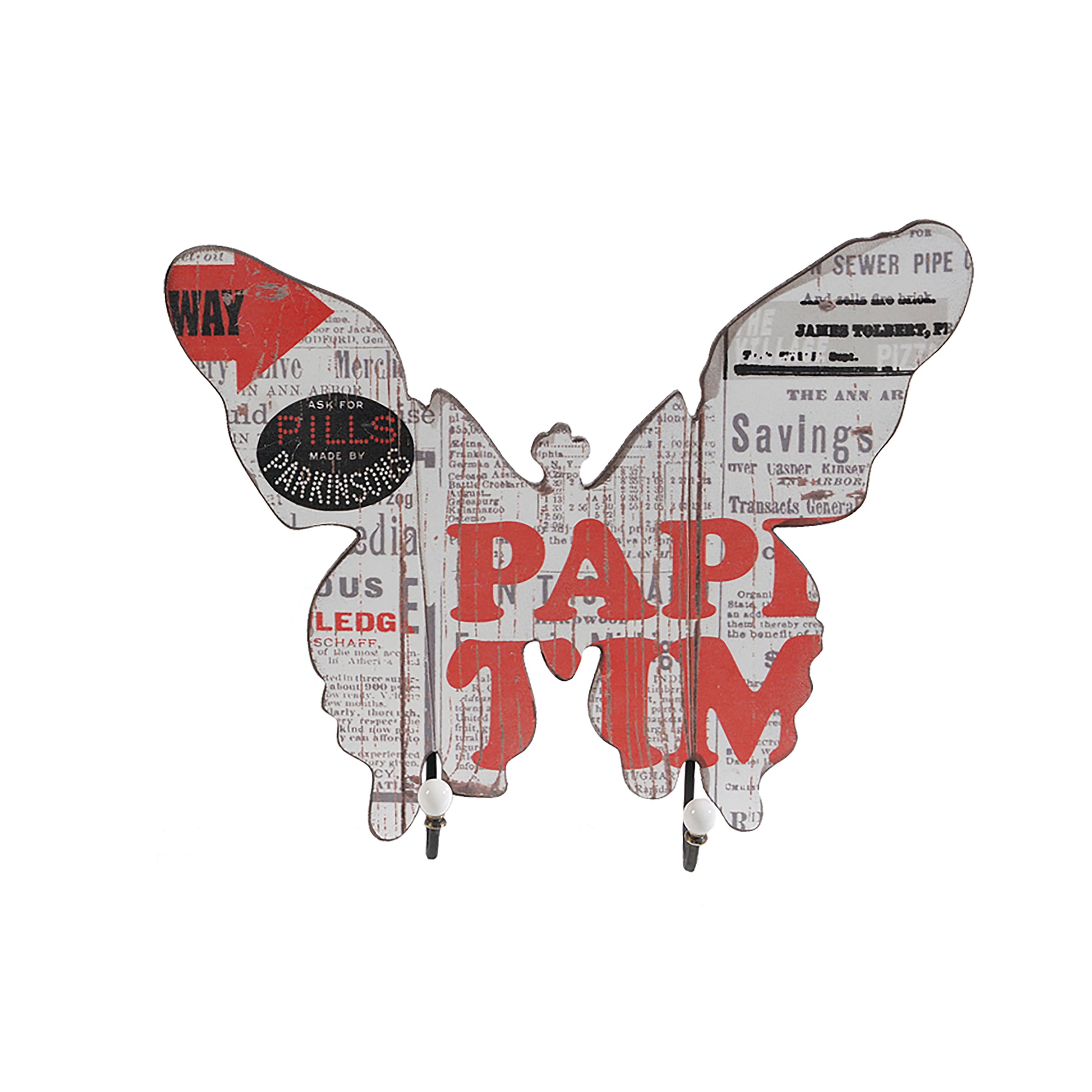 Butterfly Shaped Newspaper Print Wall Decor, Set of 2, Multicolor