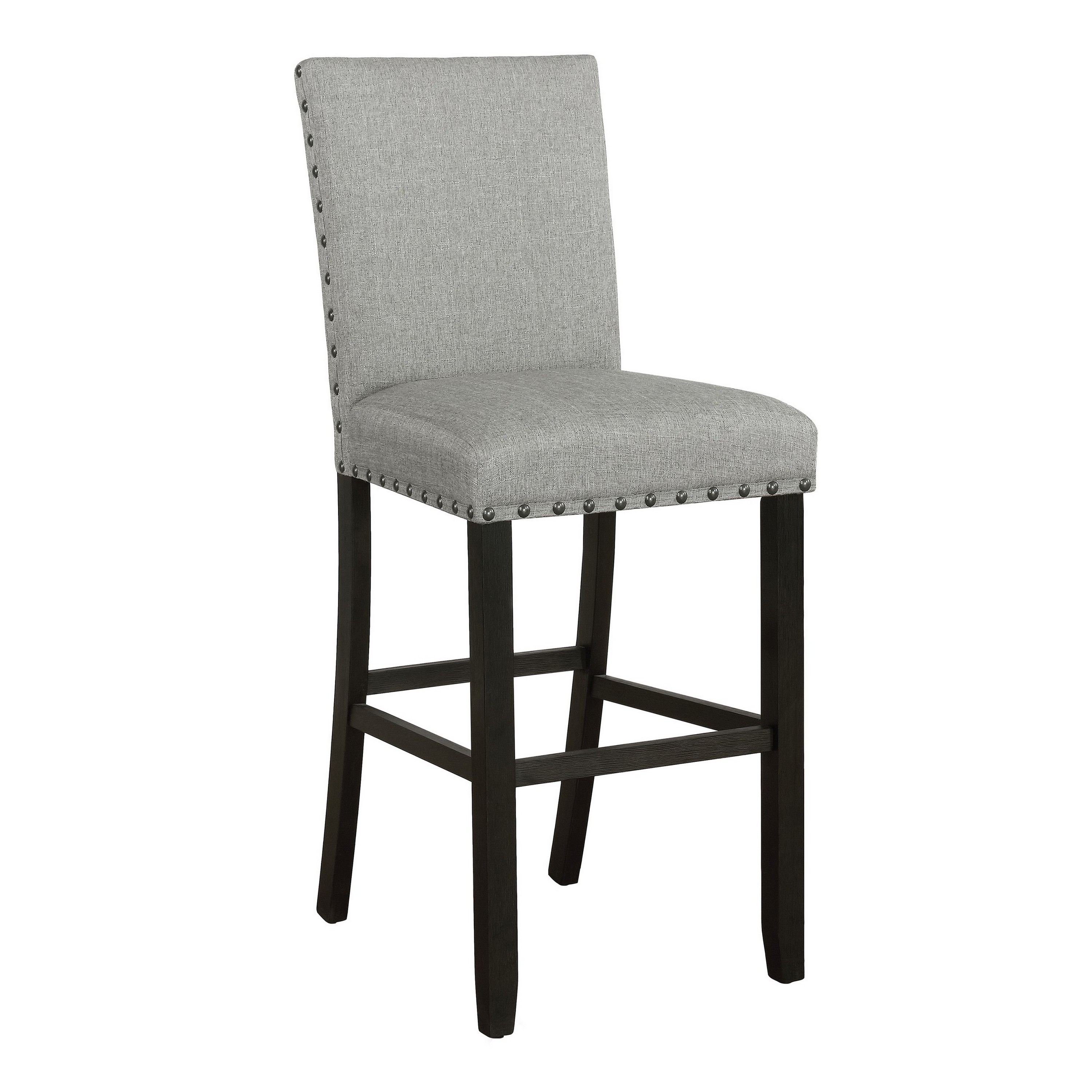 Lok 30 Inch Wood Barstool, Set of 2, Nailhead Trim, Padded Seating, Gray