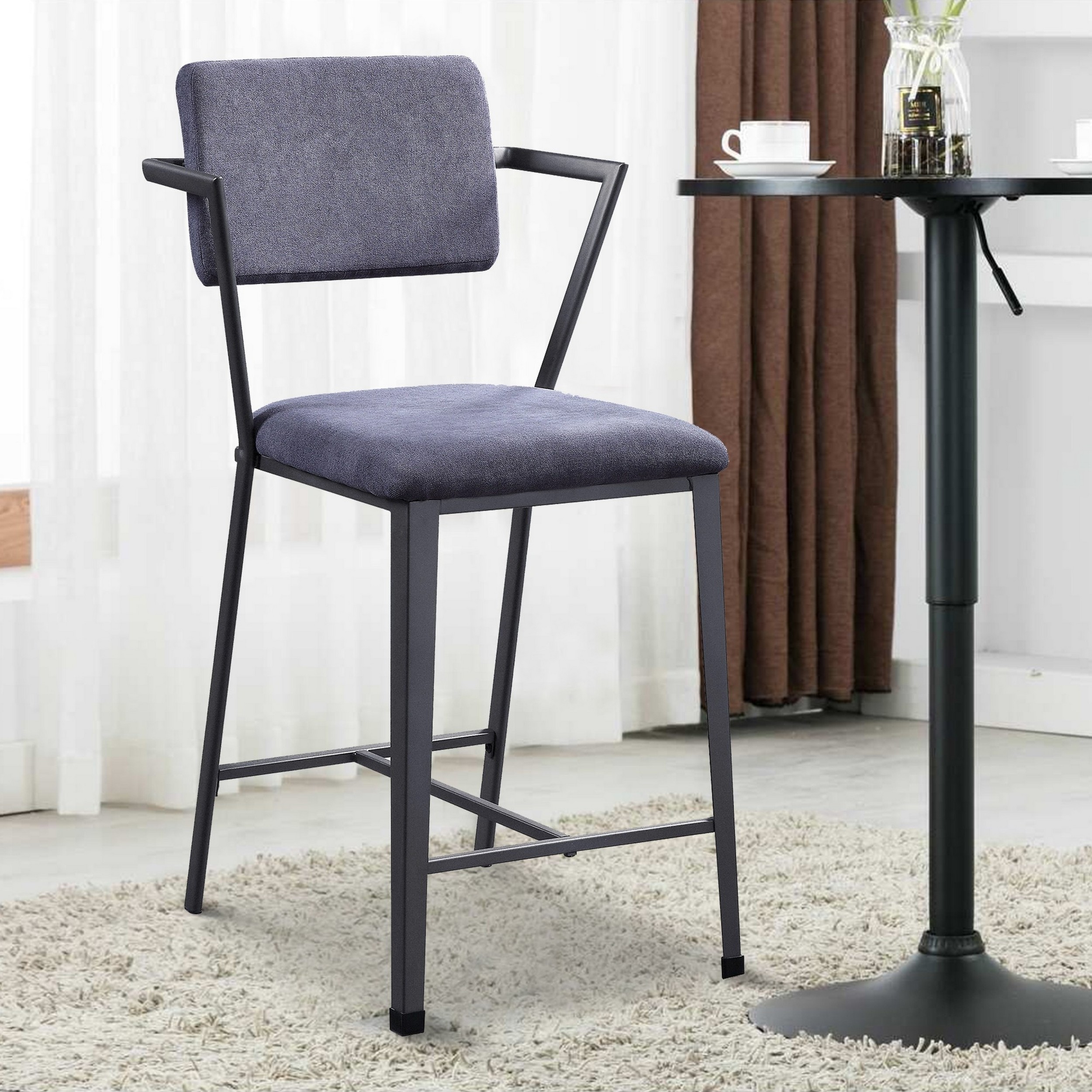 Fabric Upholstered Metal Counter Height Chair, Set of 2,Gray and Black