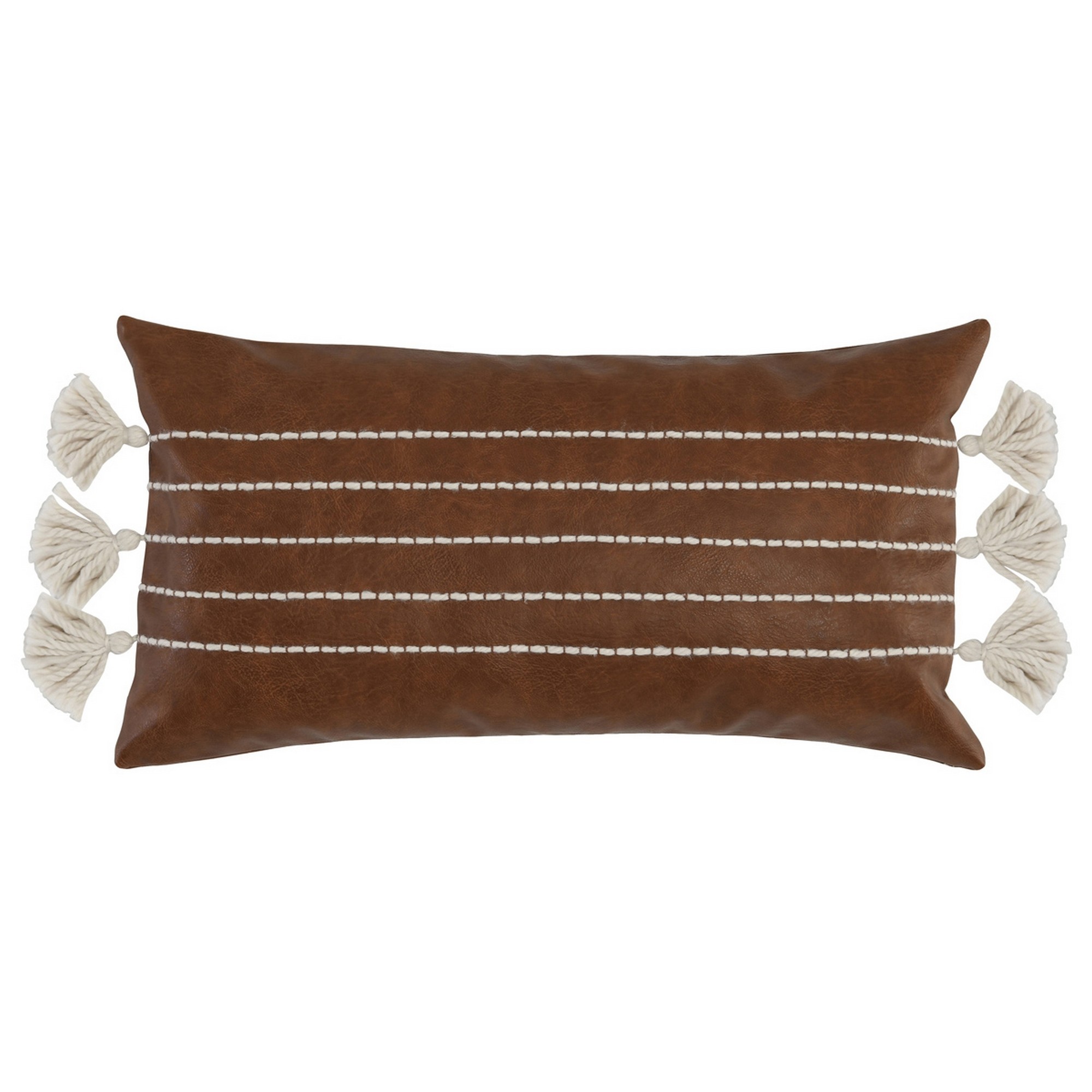 Karen 14 x 26 Lumbar Throw Pillow, Tassels, Dark Brown with White Stripes