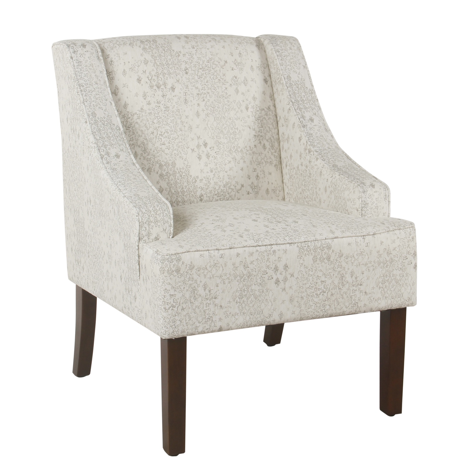 Fabric Upholstered Wooden Accent Chair with Swooping Arms, White and Brown