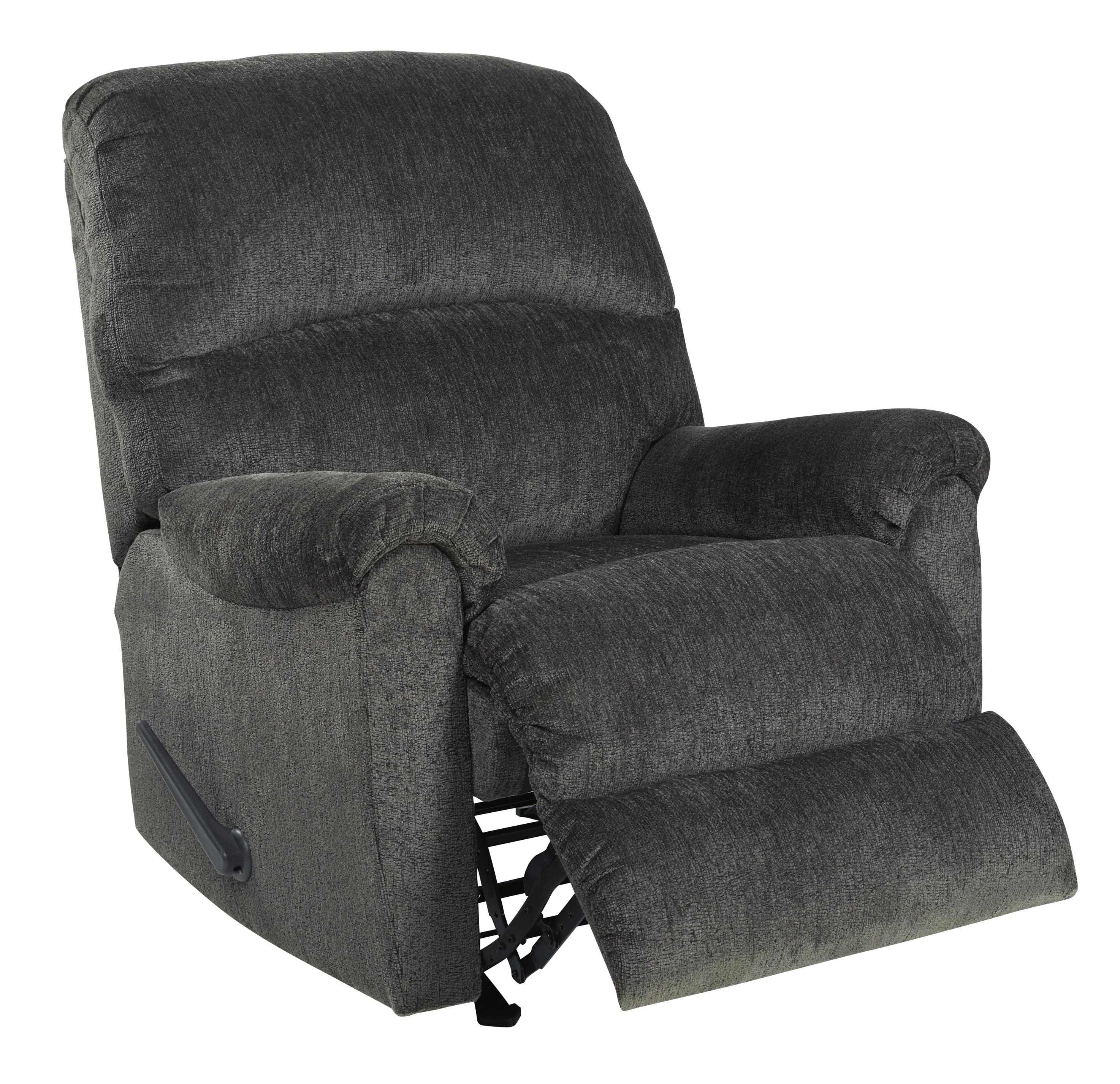 Fabric Upholstered Rocker Recliner with Pillow Top Arm, Smoke Gray