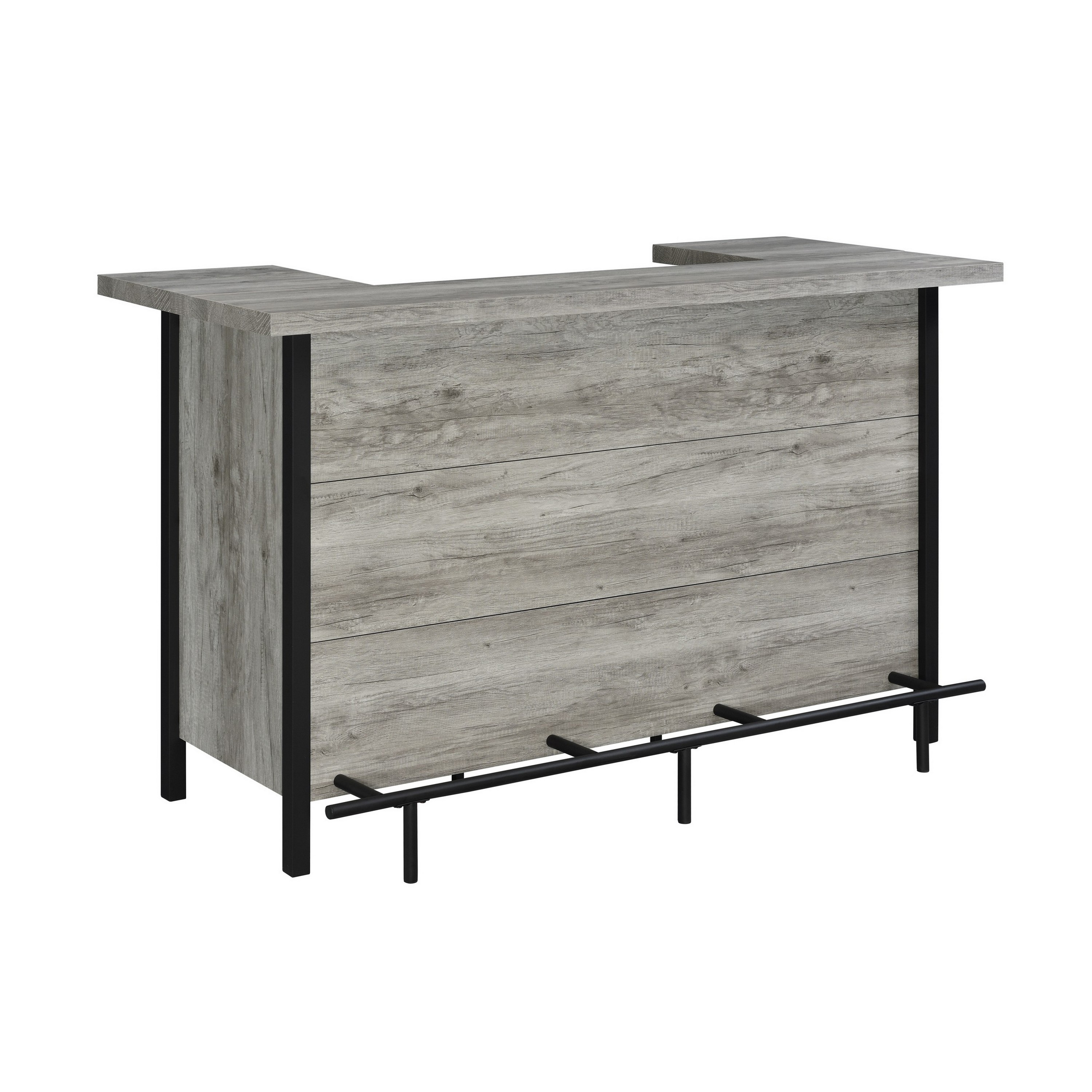 71 Inch Rectangular Home Bar Serving Unit, Storage Shelves, Two Tiers, Gray