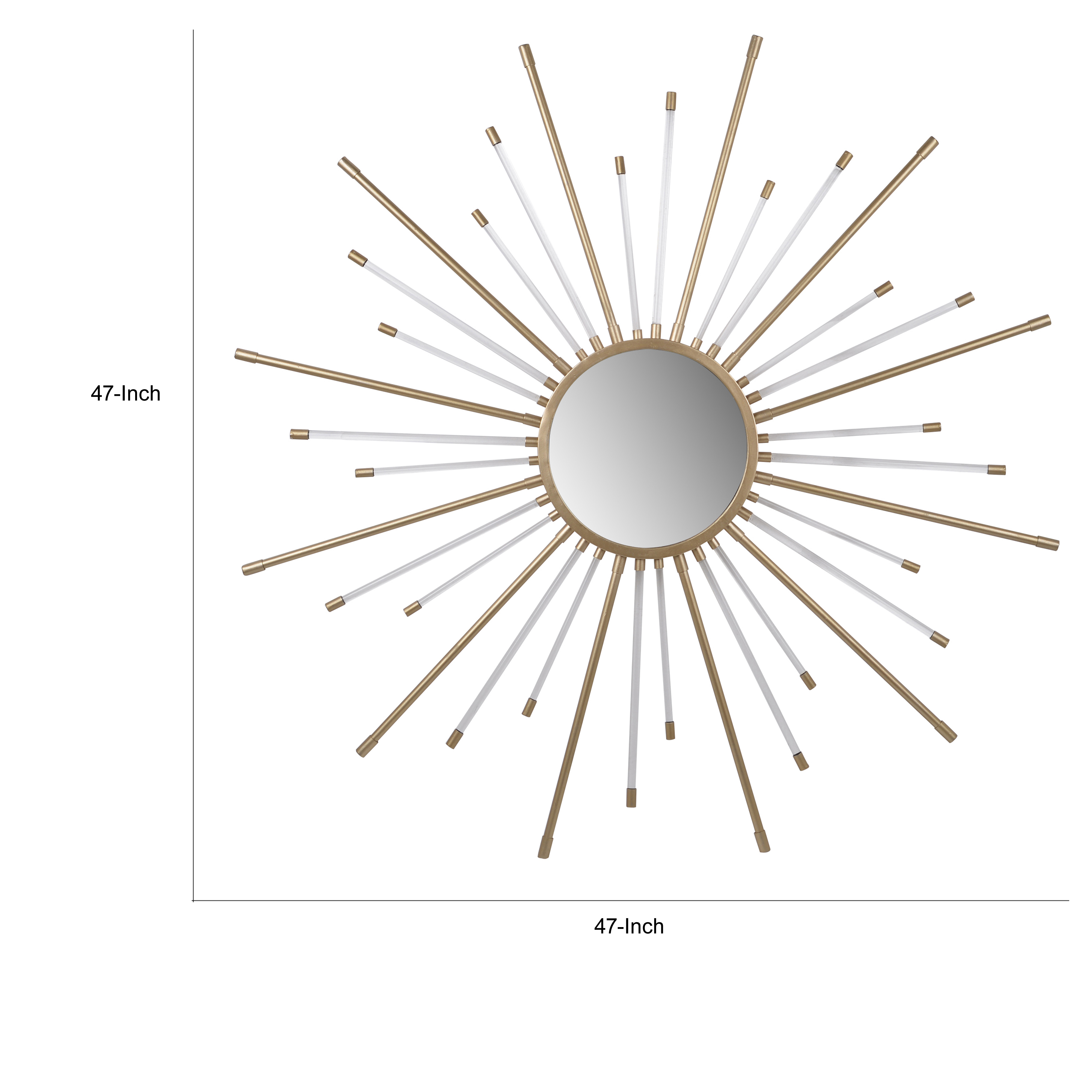 Iron Mirror with Sparkled Sunburst Design, Large, White and Gold