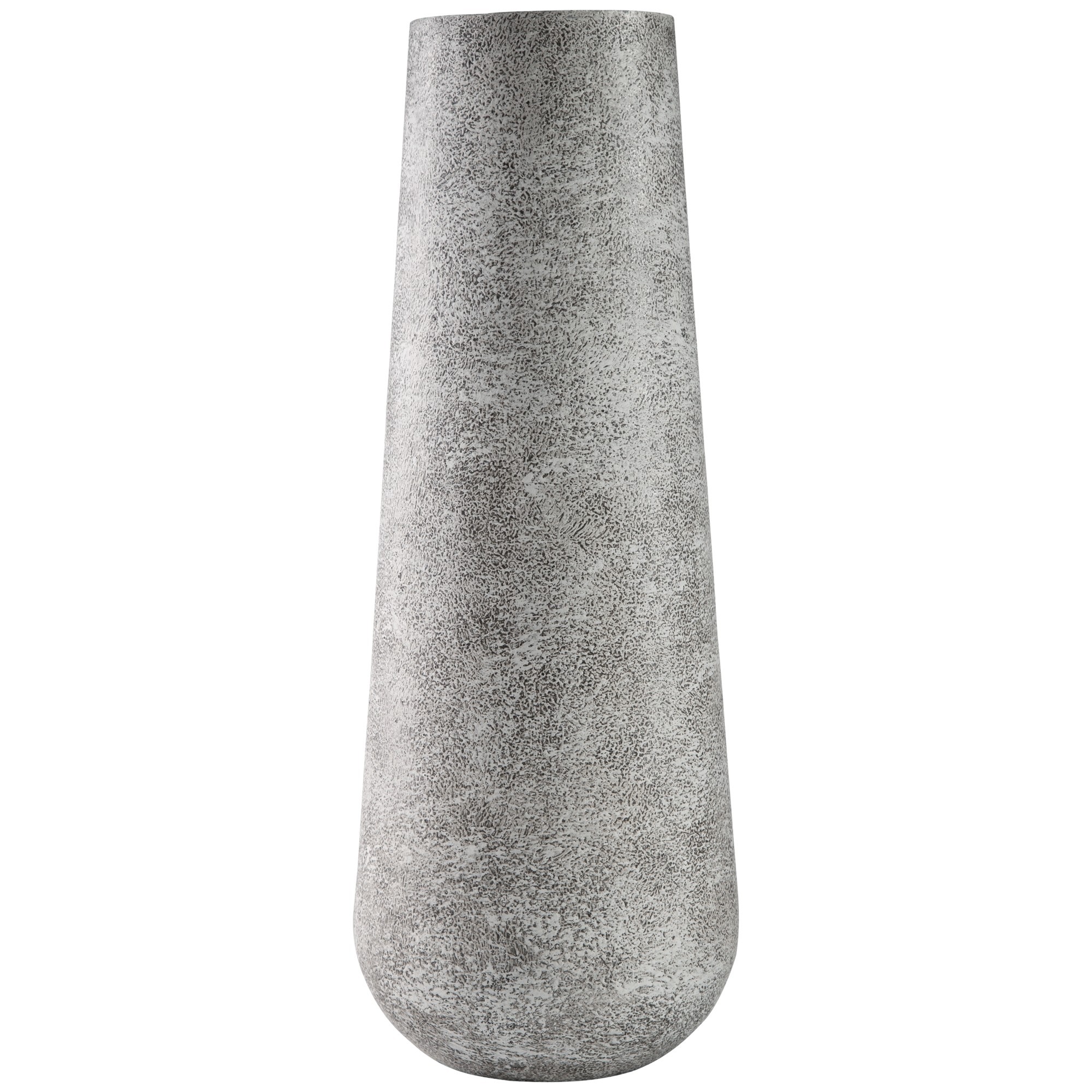 Fin 21 Inch Cylindrical Metal Vase, Subtly Textured, Antique Gray White