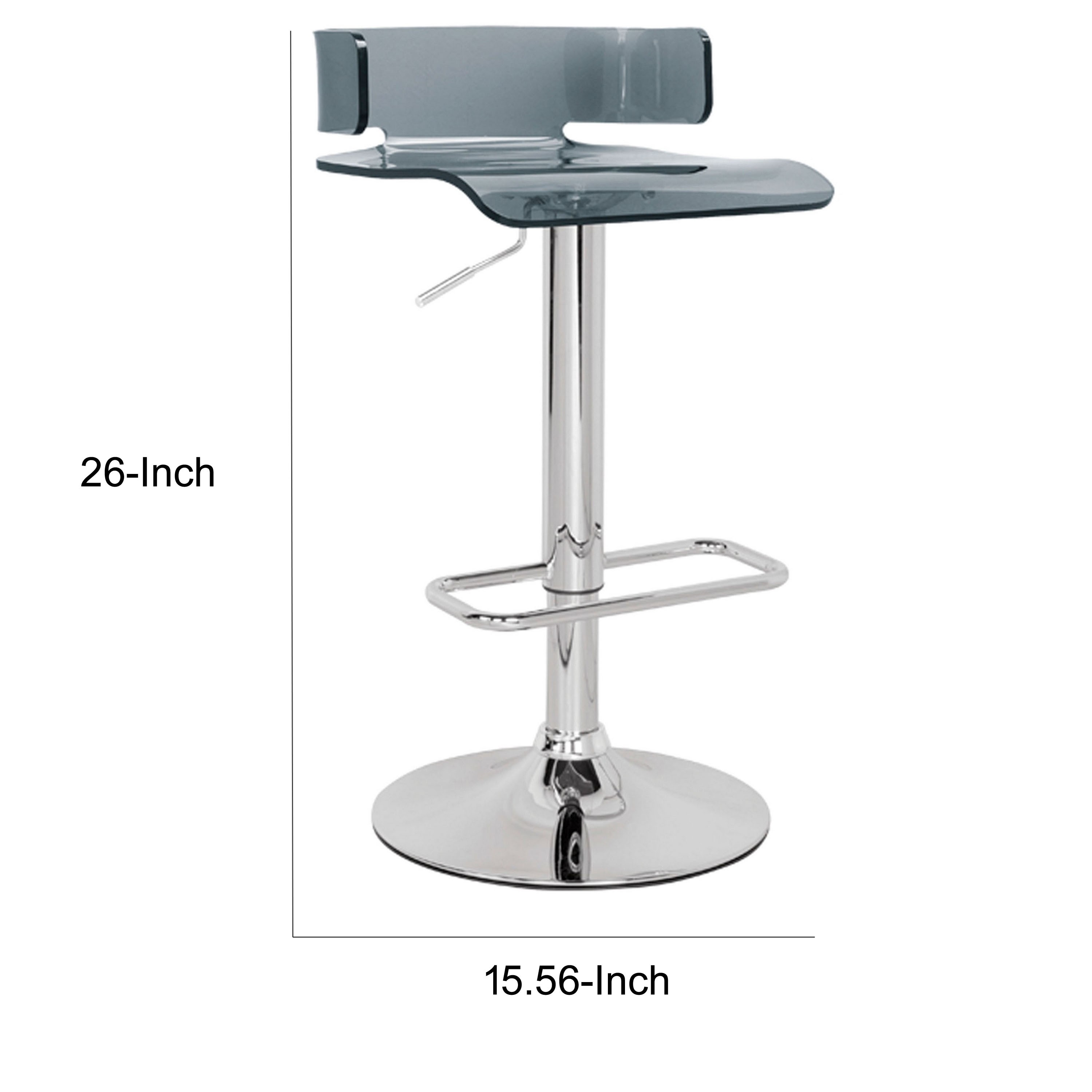 26 Inch Acrylic Adjustable Barstool, Chrome Pedestal Base, Gray