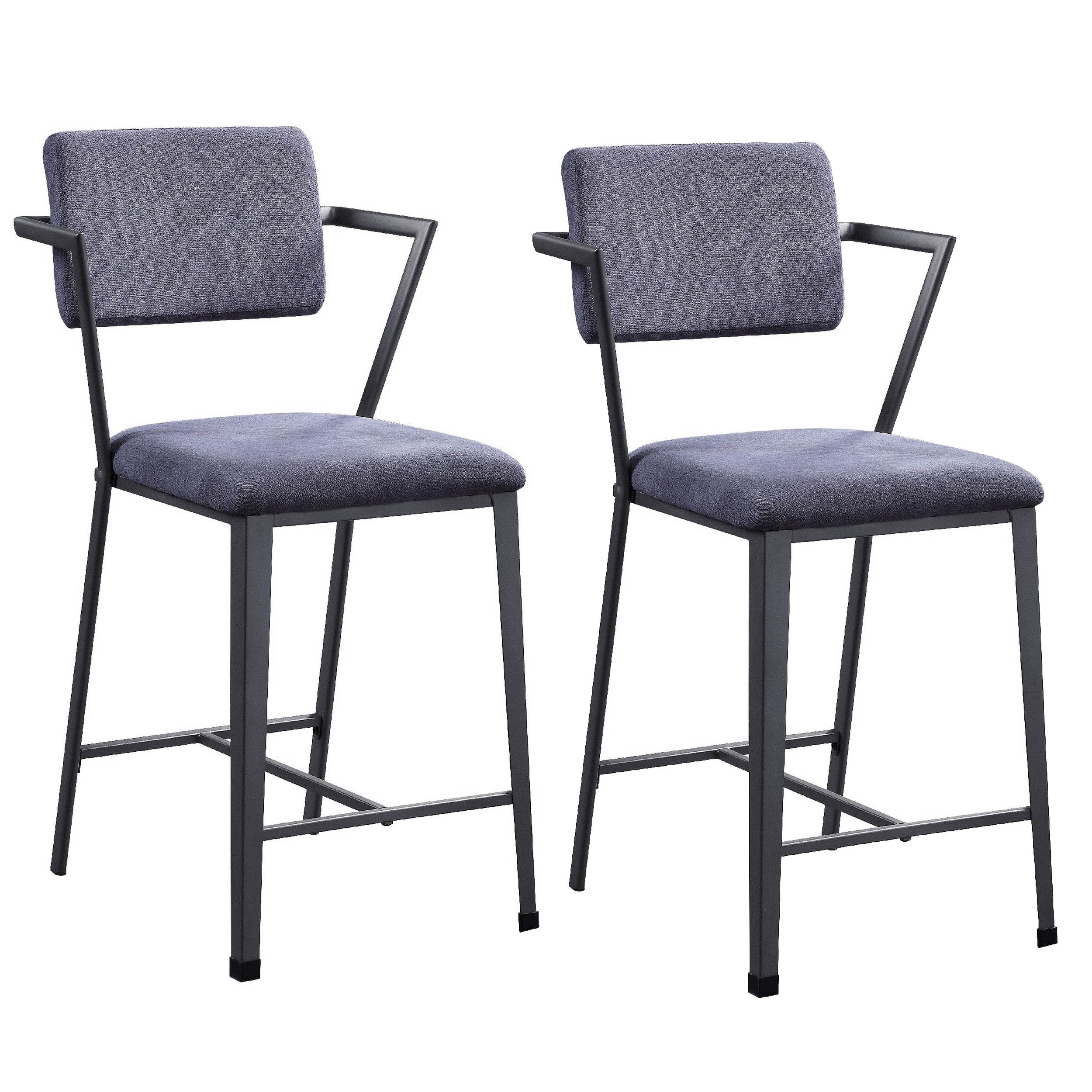 Fabric Upholstered Metal Counter Height Chair, Set of 2,Gray and Black