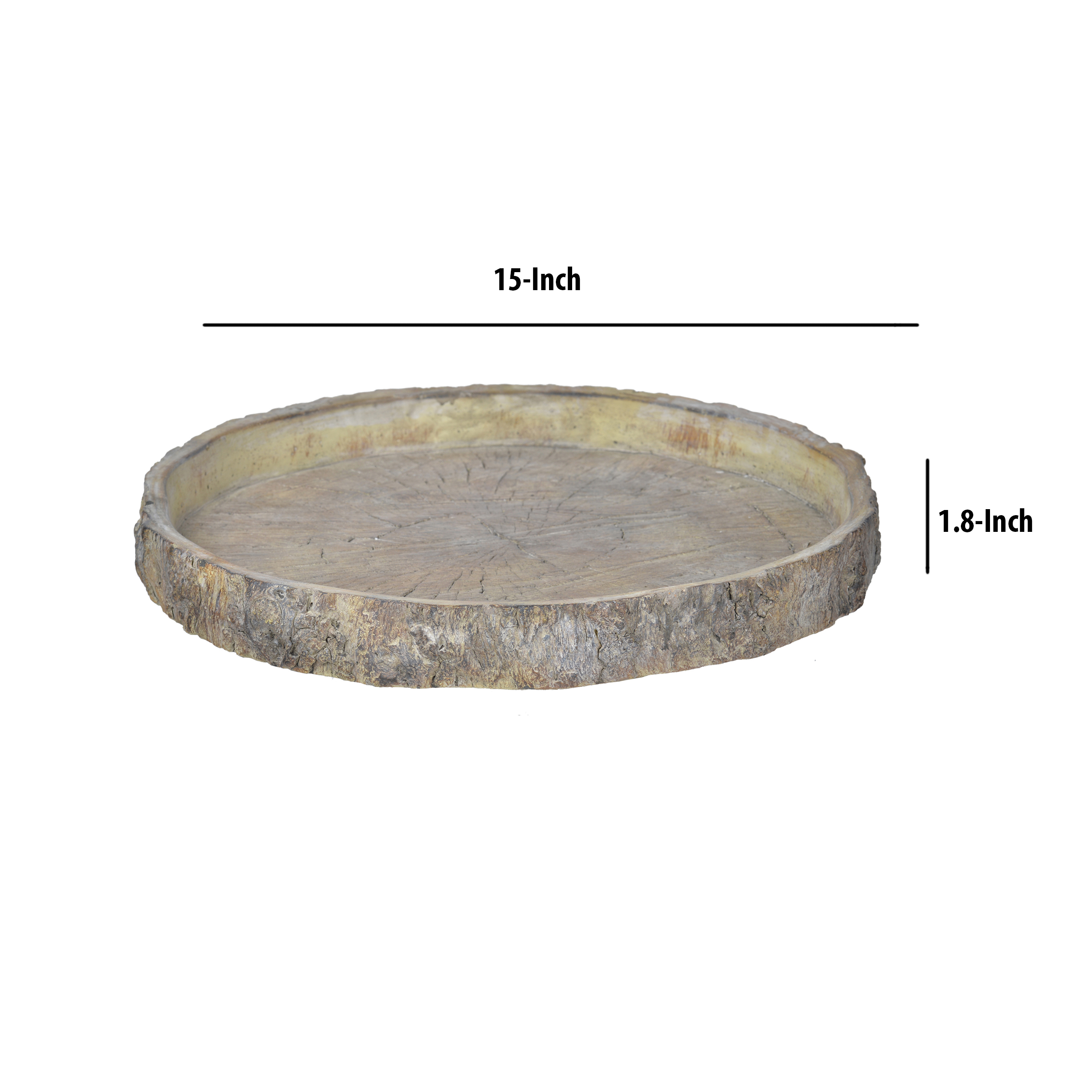 Round Shape Cemented Log Plate with Distressed Details, Gray