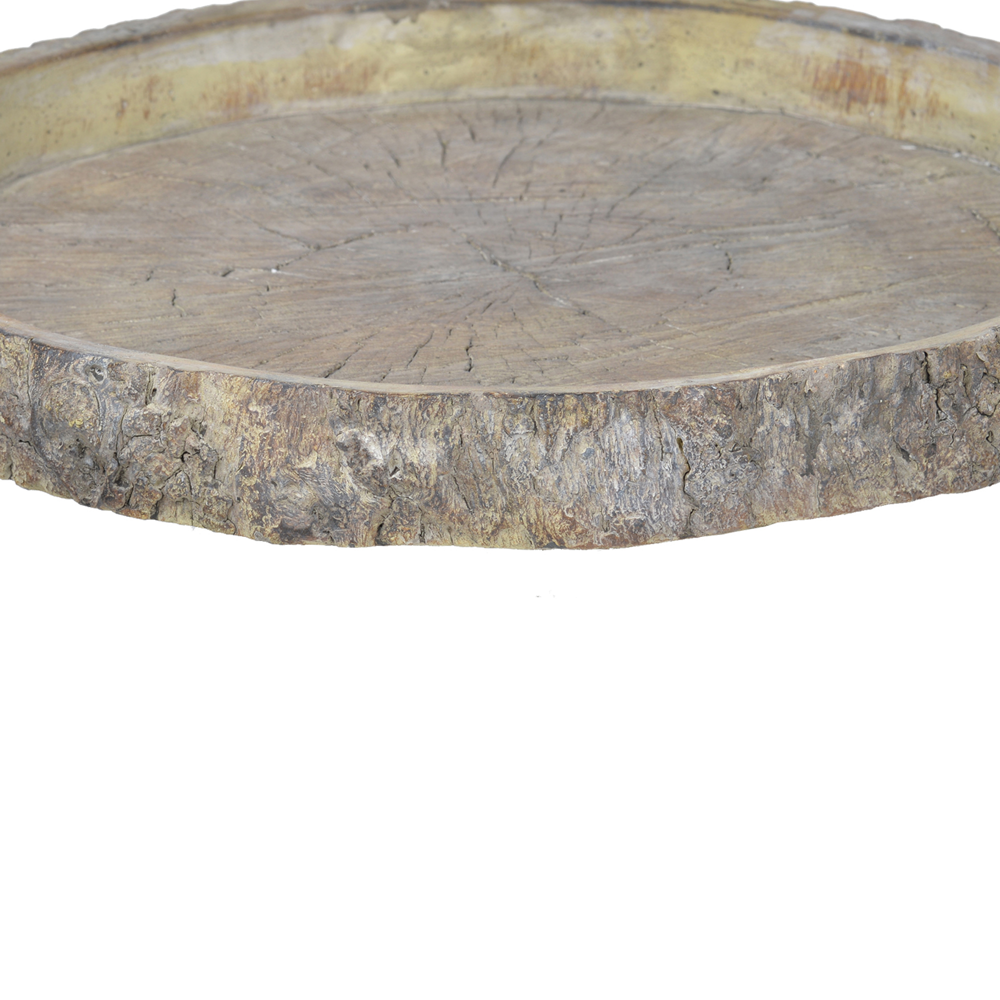 Round Shape Cemented Log Plate with Distressed Details, Gray