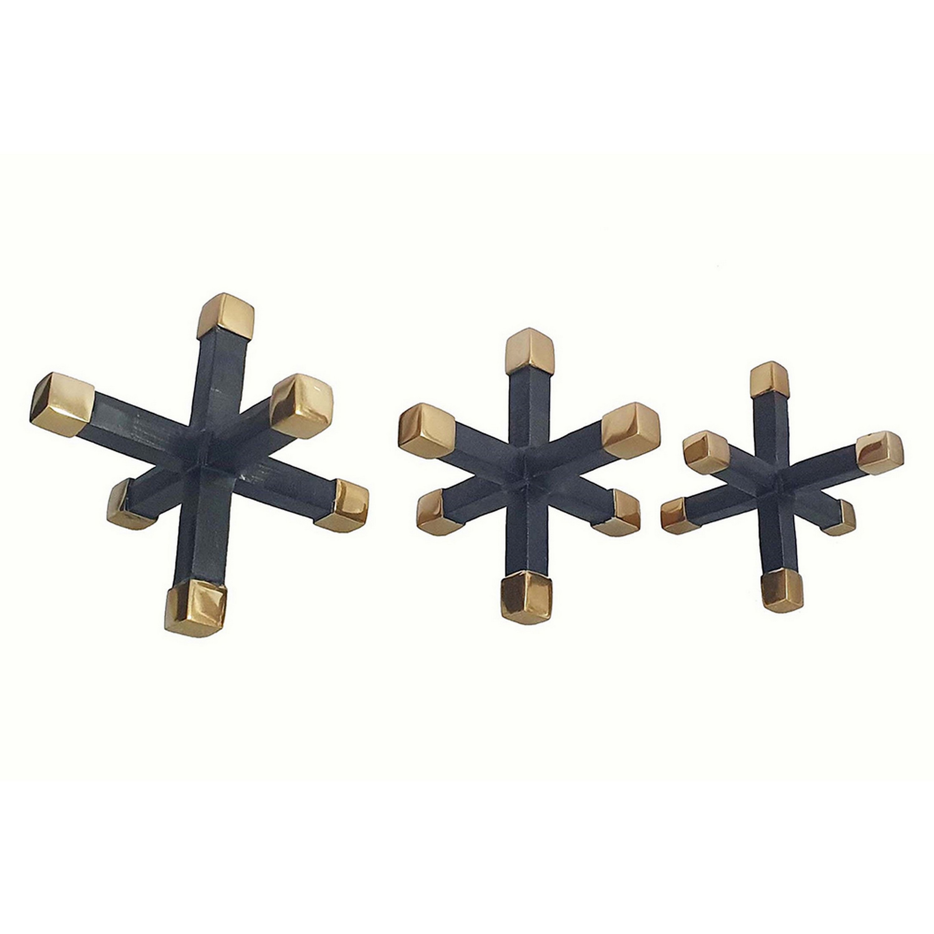 3 Piece Modern Accent Tabletop Decorations, X Shaped Jacks, Black, Gold