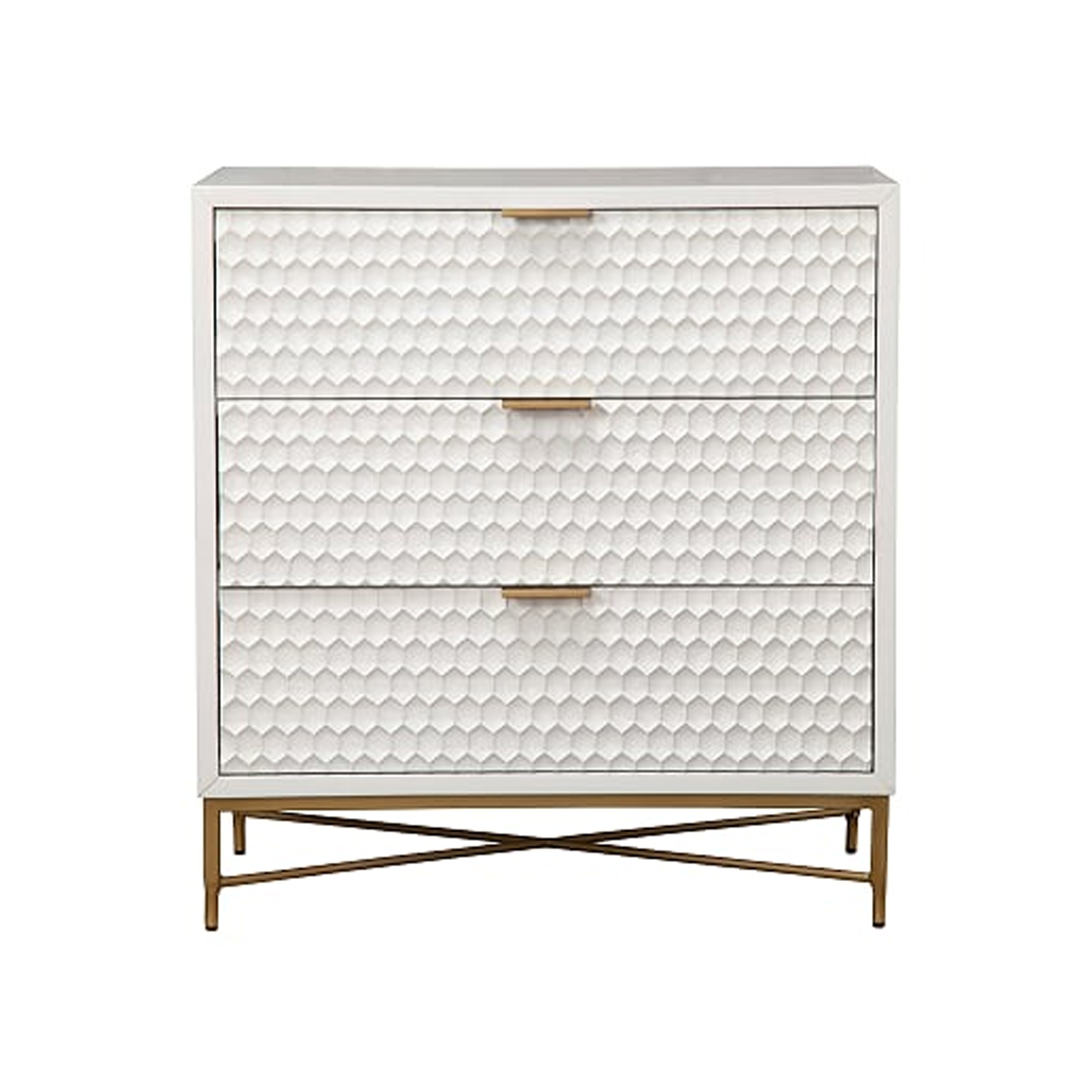 Honeycomb Design 3 Drawer Chest with Metal Legs, Small, White