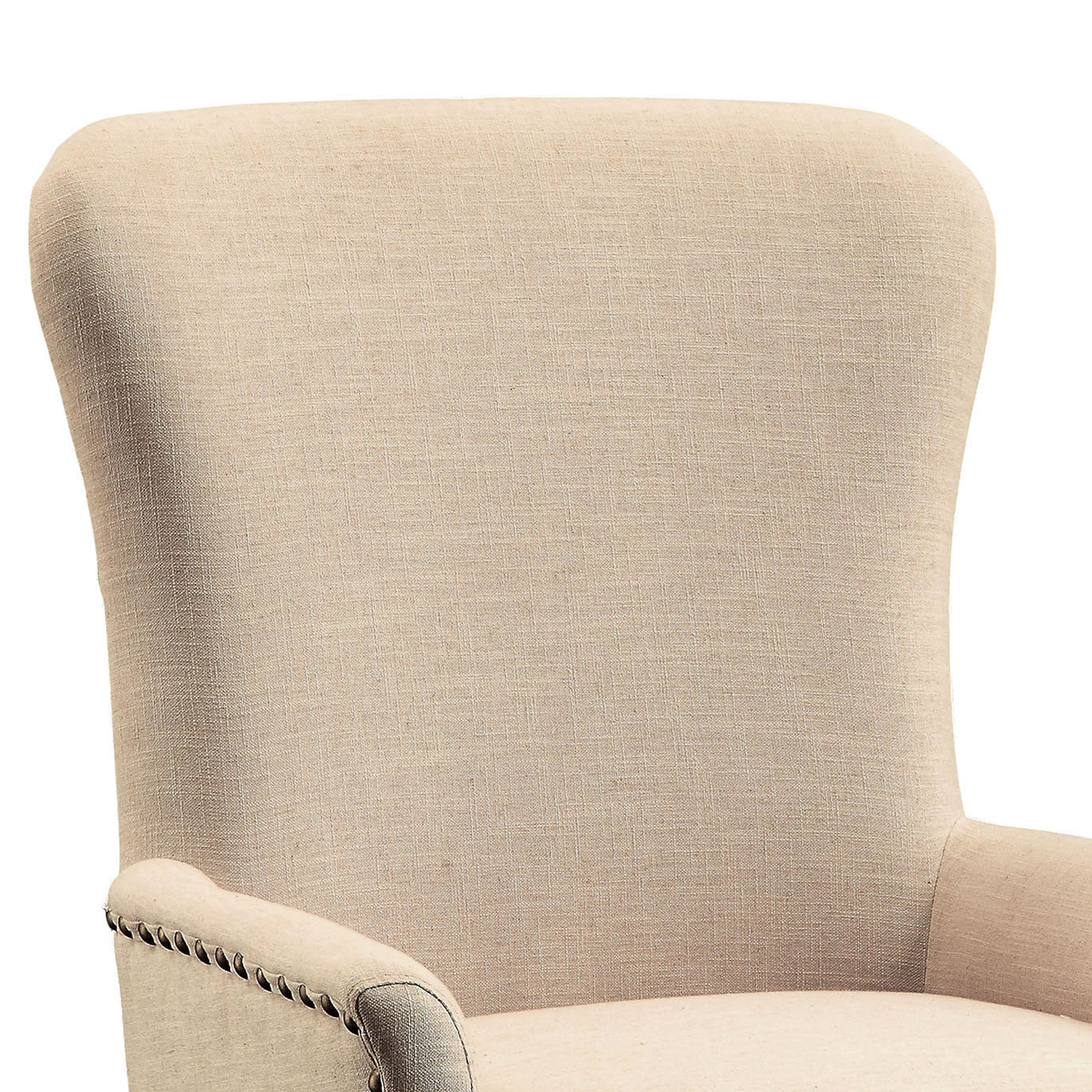 Wooden Arm Chair with Wing Back and Nailhead Trims, Beige and Brown