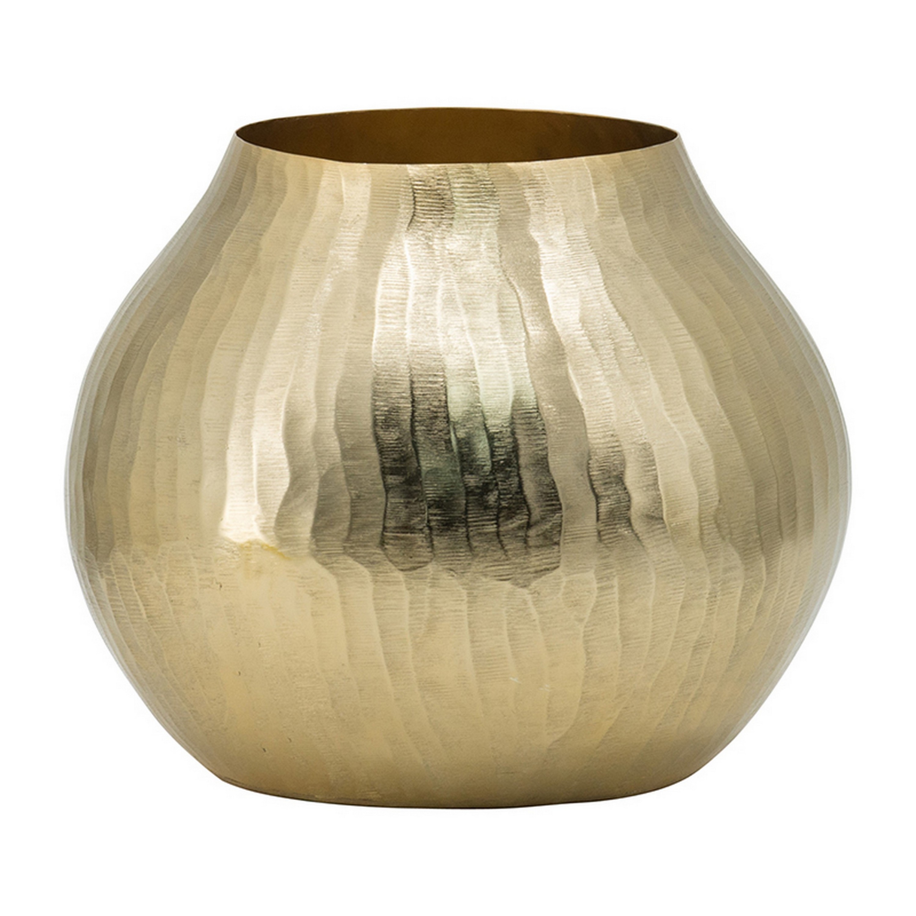 Kria 11 Inch Modern Curved Vase, Hammered Texture, Gold Aluminum Finish