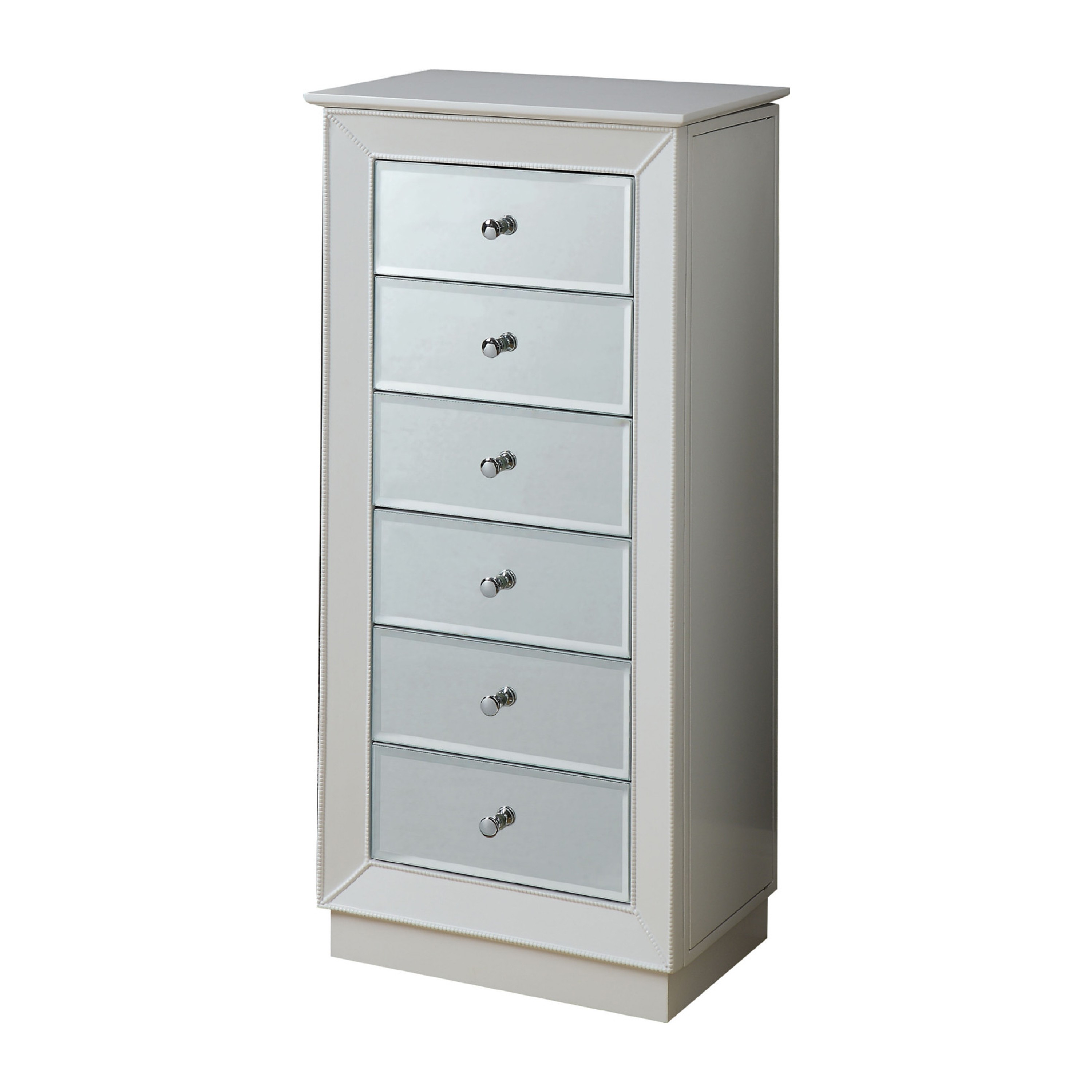 Wood Jewelry Armoire Having 6 Drawers with Mirror Front, White