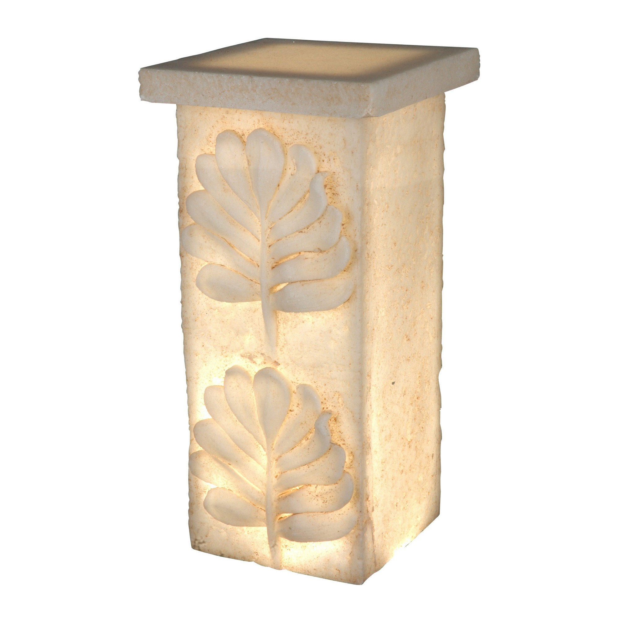 Polyresin Pedestal With Embossed Leaf Design, Cream