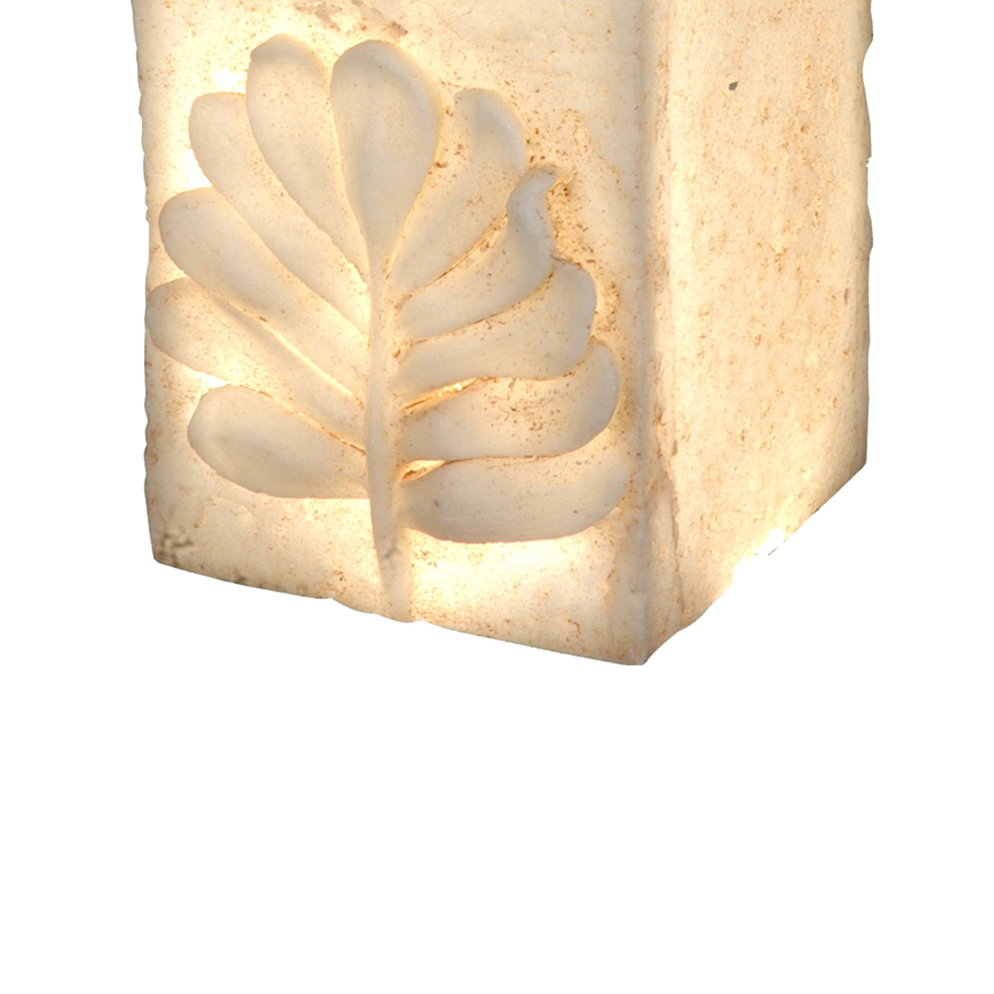 Polyresin Pedestal With Embossed Leaf Design, Cream