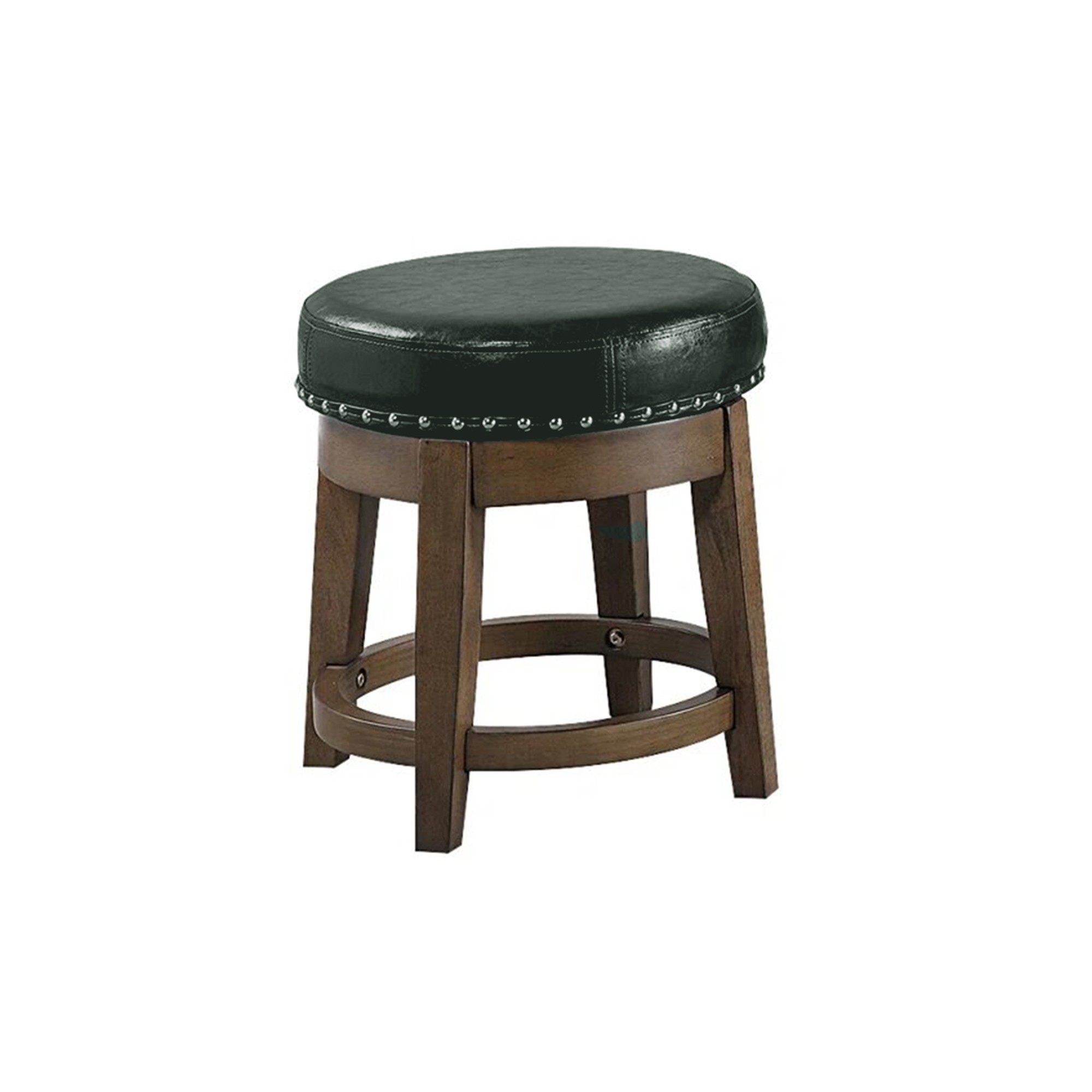 Drue 18 Inch Set of 2 Swivel Stools, Nailhead Trim, Green Faux Leather