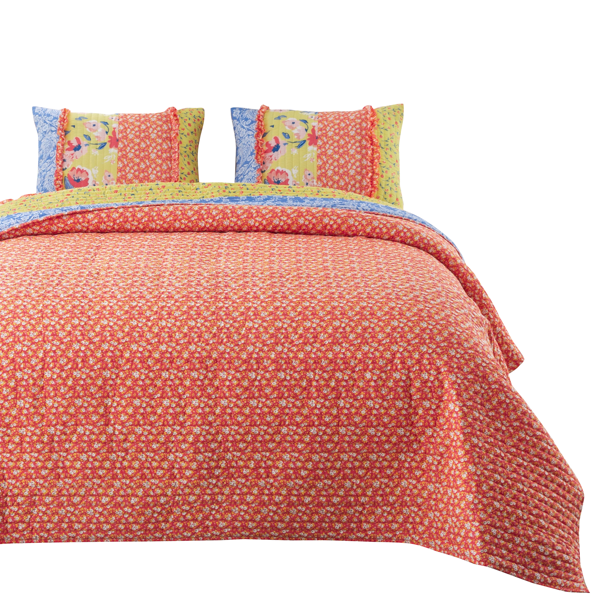 Lio 2 Piece Microfiber Twin Quilt Set, Bohemian Floral Pattern, Multicolor