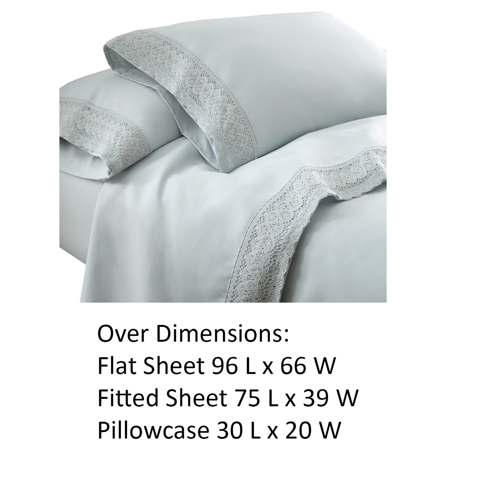 Udine 3 Piece Twin Size Crochet lace Microfiber Sheet Set The Urban Port, Light Blue