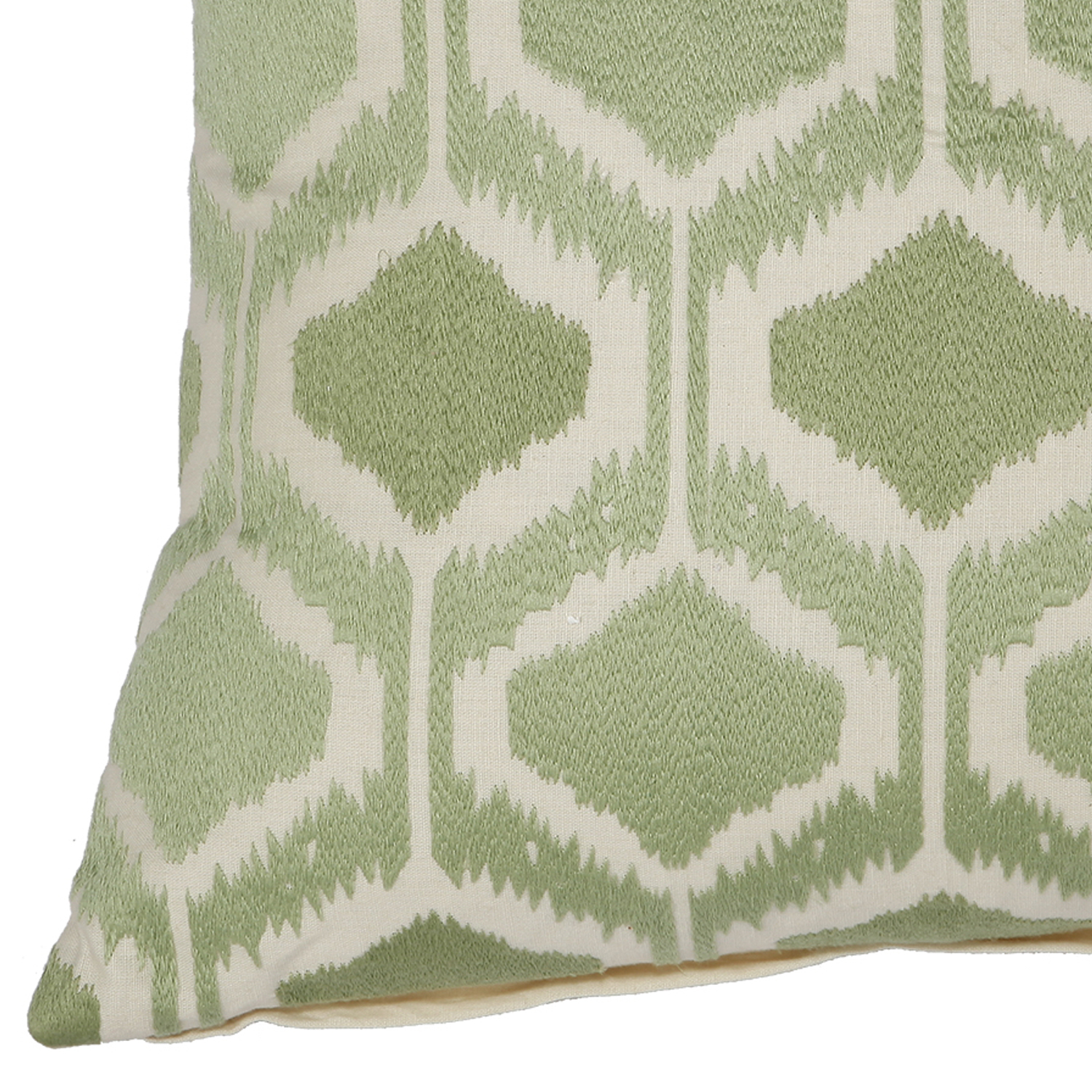 20 X 18 Inch Cotton Pillow with Fretwork Embroidery, Green and White