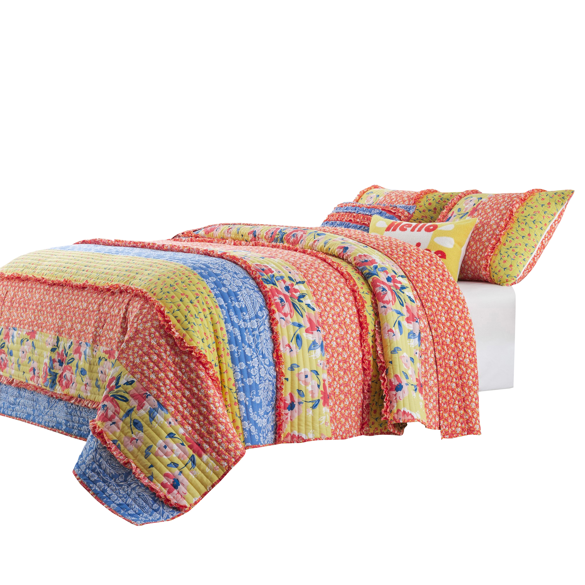 Lio 2 Piece Microfiber Twin Quilt Set, Bohemian Floral Pattern, Multicolor