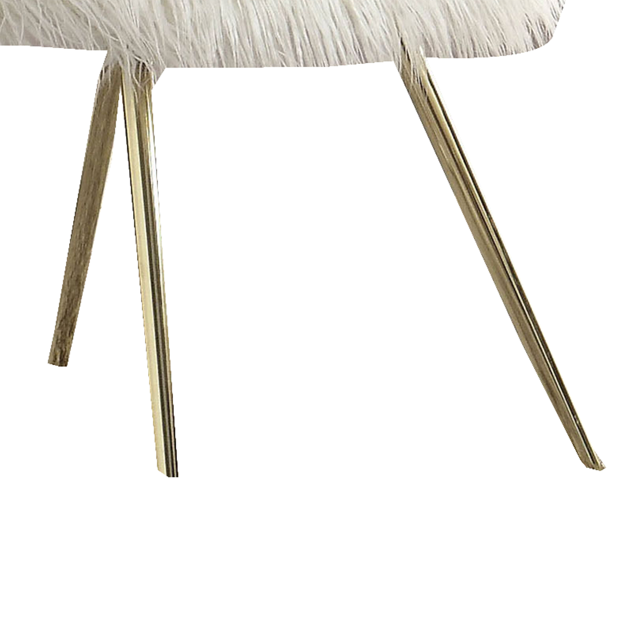 Faux Fur Upholstered Contemporary Metal Accent Chair, White and Gold