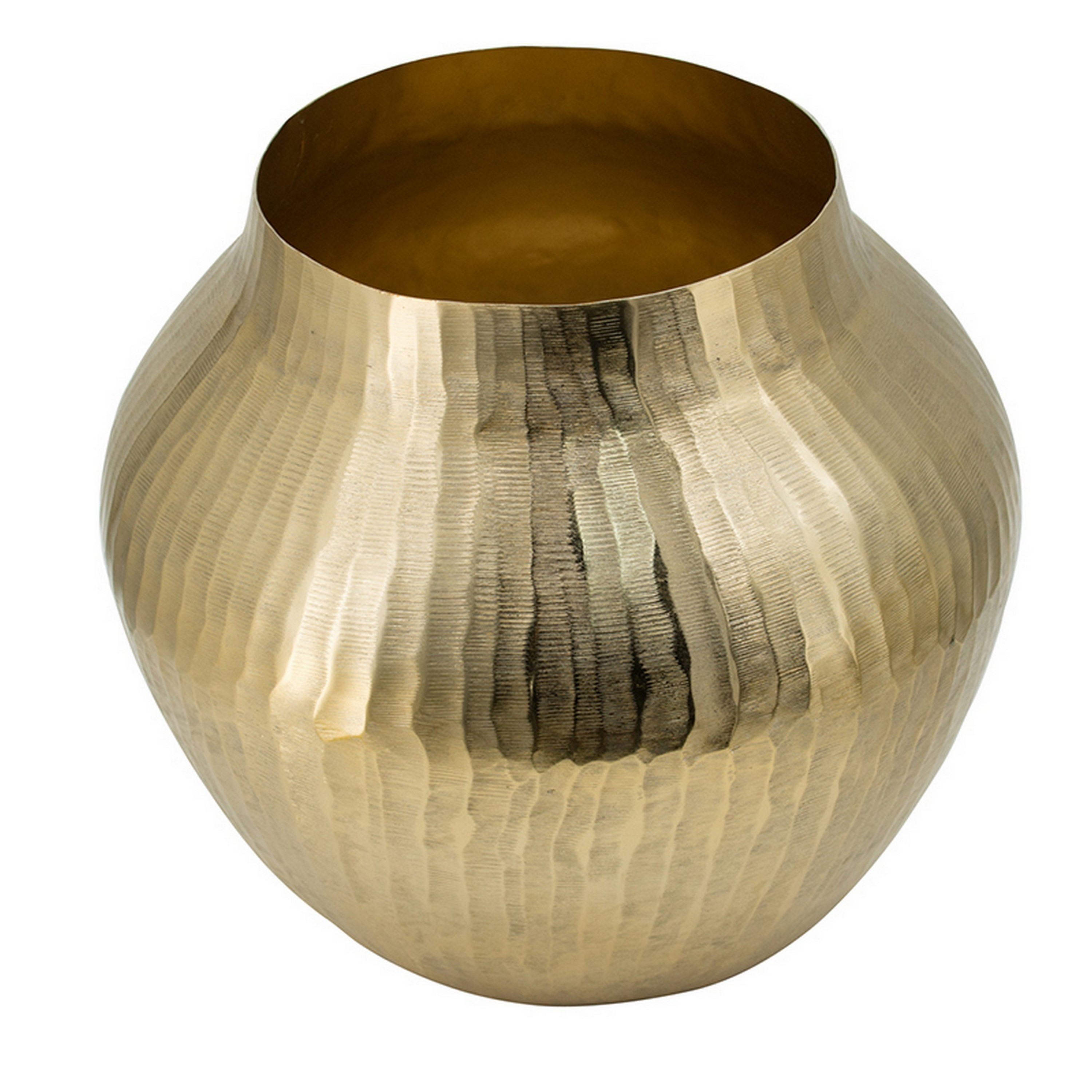 Kria 11 Inch Modern Curved Vase, Hammered Texture, Gold Aluminum Finish