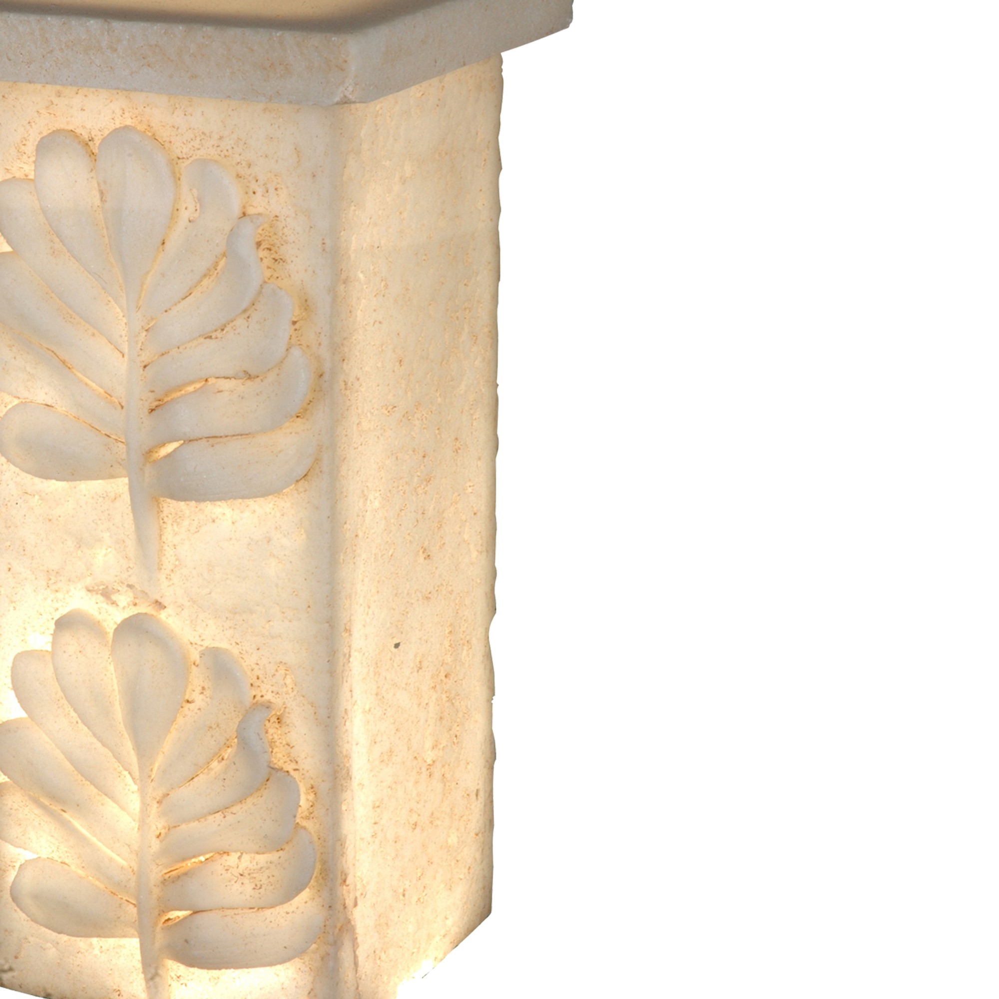 Polyresin Pedestal With Embossed Leaf Design, Cream