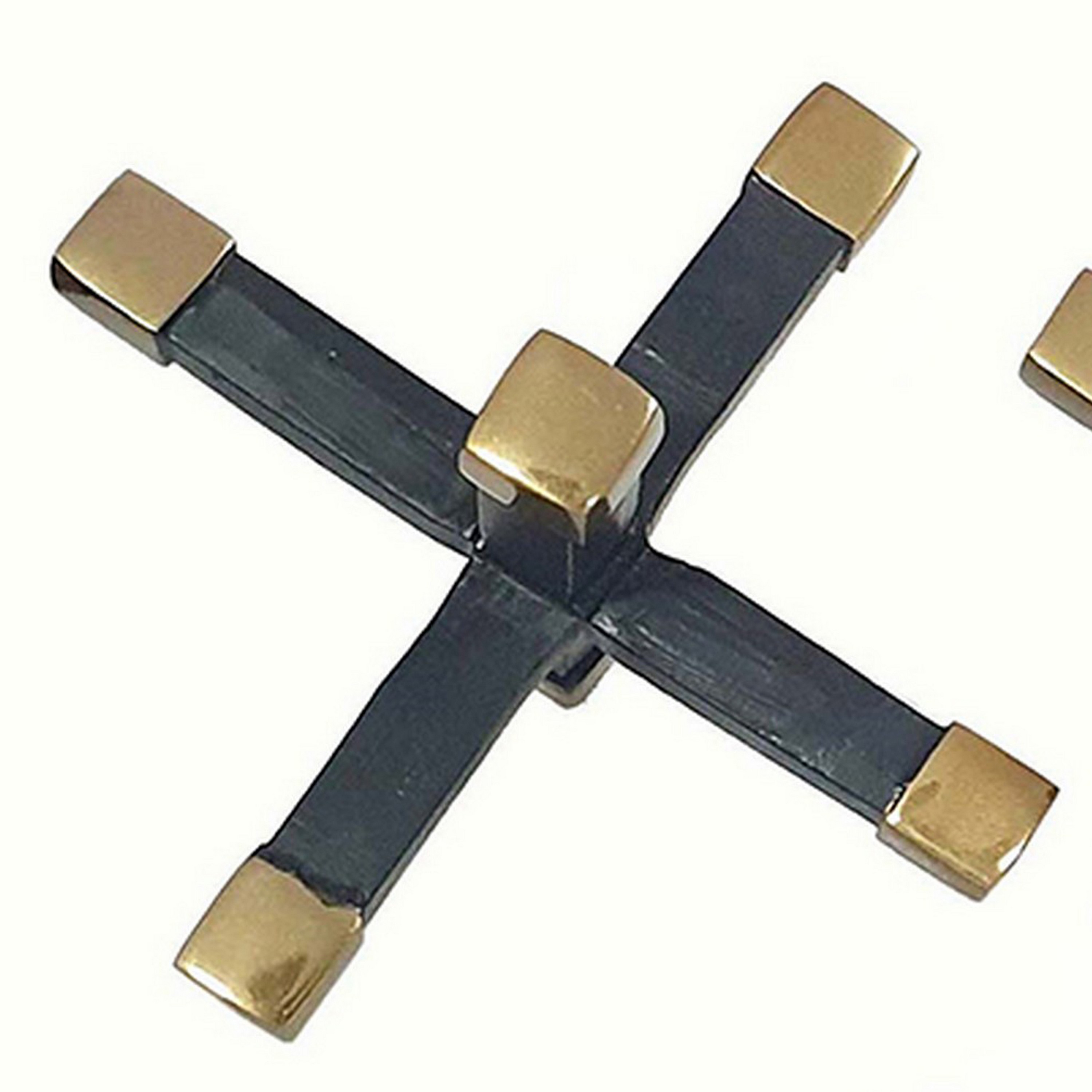 3 Piece Modern Accent Tabletop Decorations, X Shaped Jacks, Black, Gold