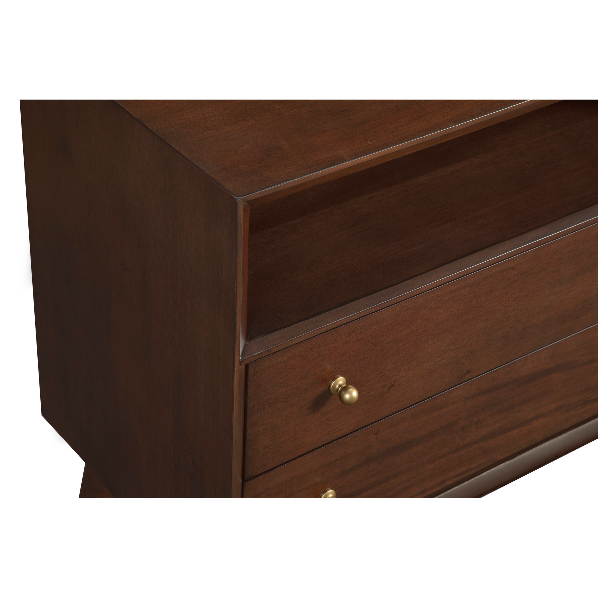 Ian 28 Inch 2 Drawer Nightstand, Open Cubby, Mahogany Wood, Walnut Brown