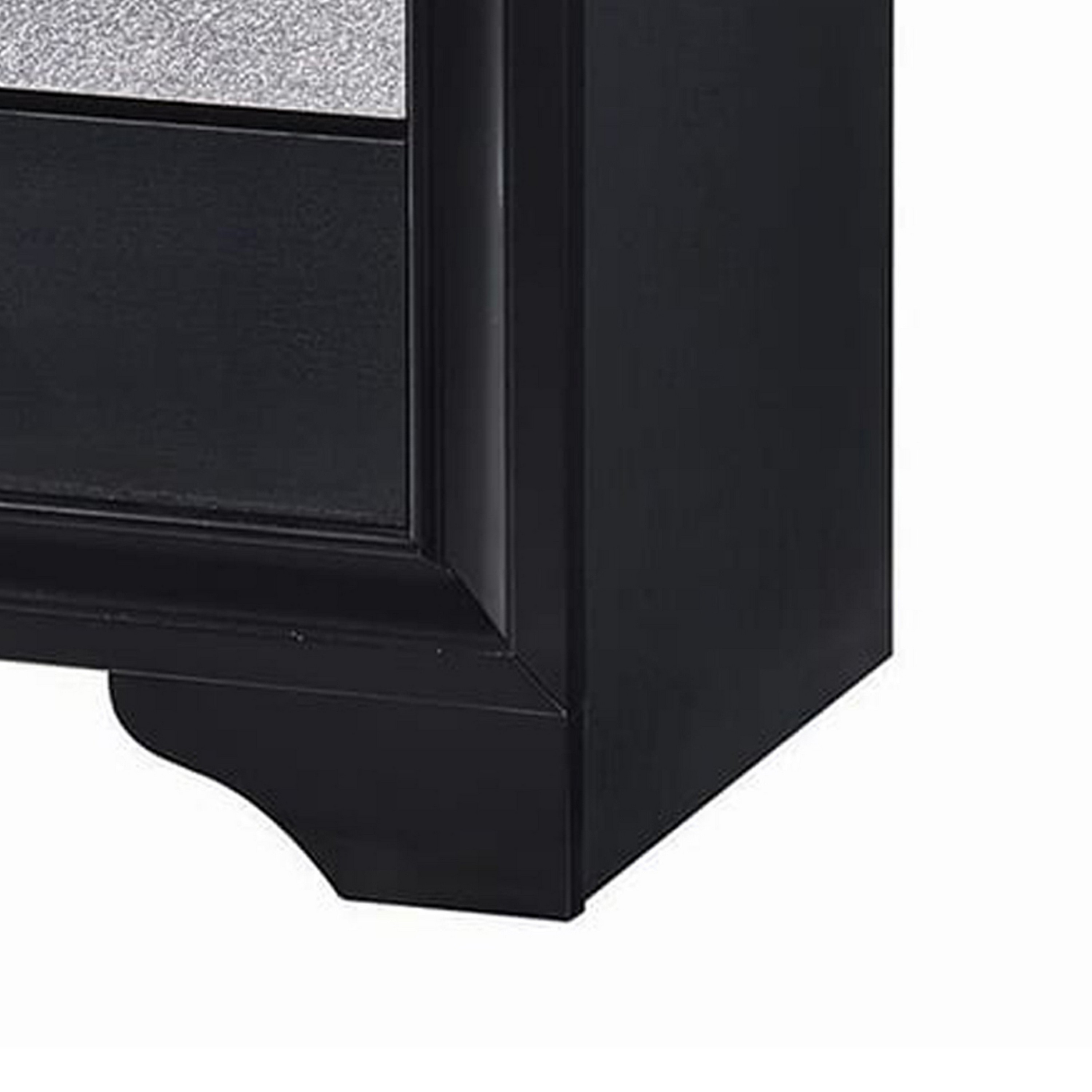 Nightstand with 2 Drawers and Rhinestone Pull Handles, Black and Silver