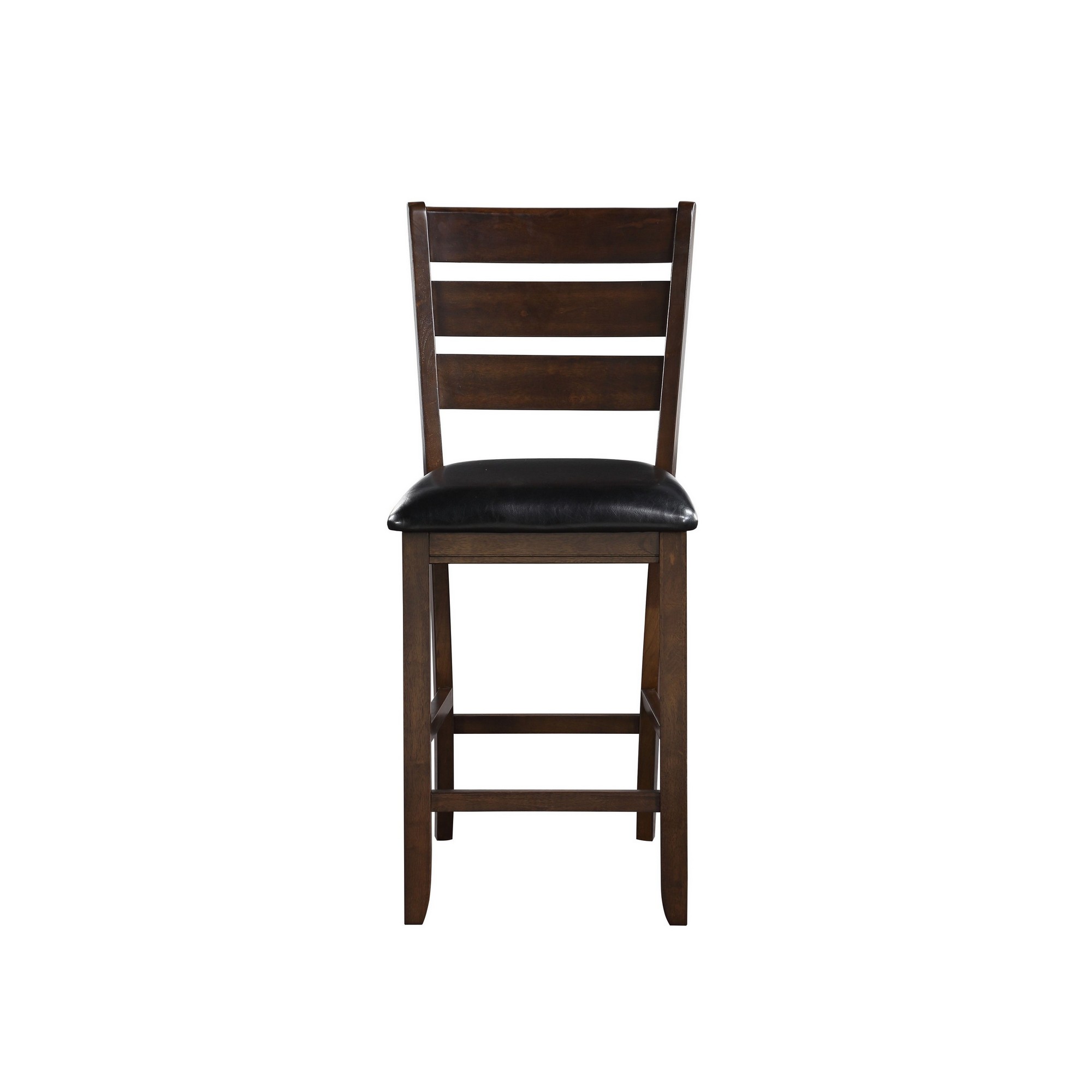 Wooden Counter Height Chair with Leatherette seat, Set of 2, Black and Brown