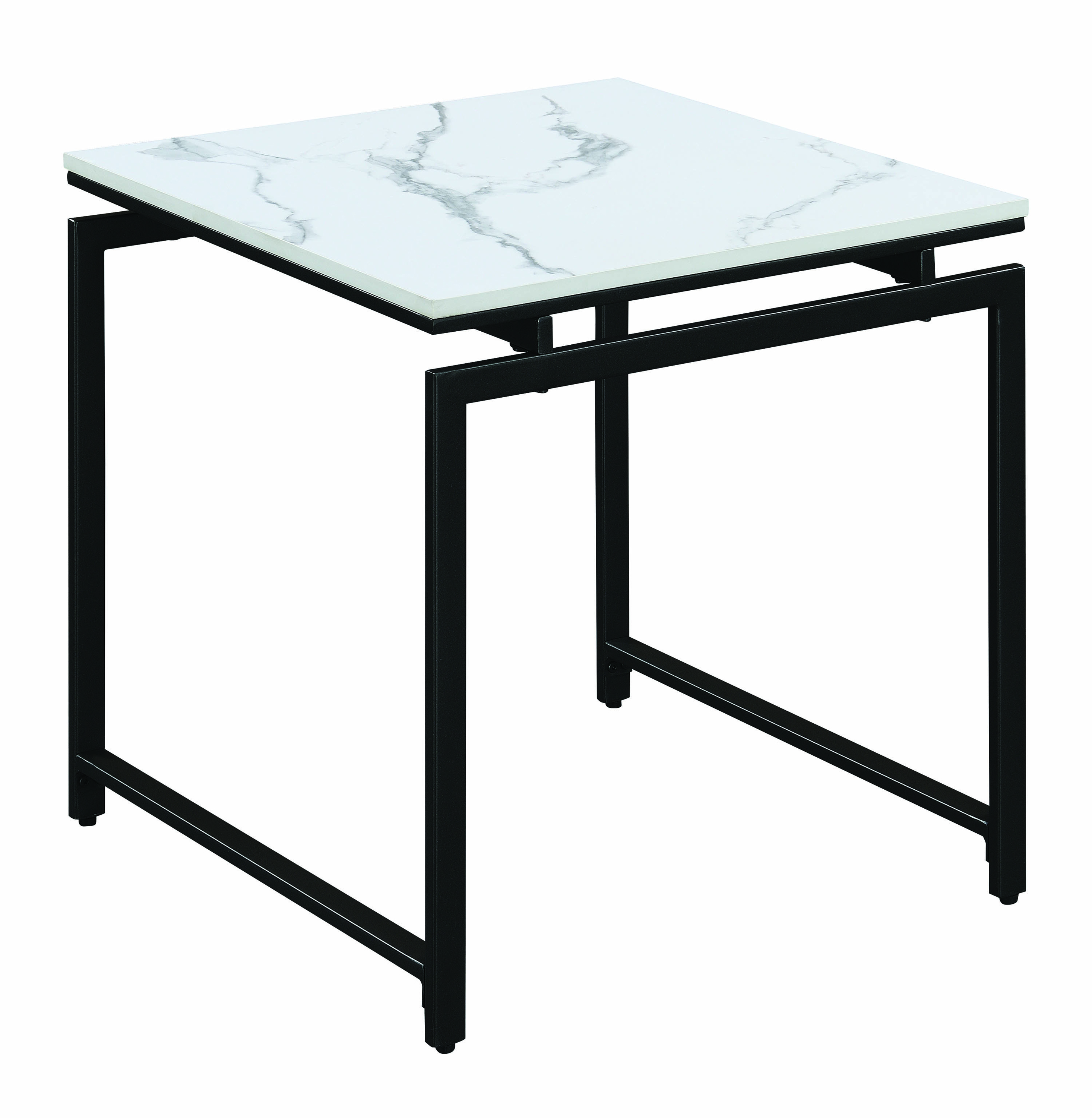 3 Piece Metal Base Occasional Table Set with Faux Marble Top, Black and White