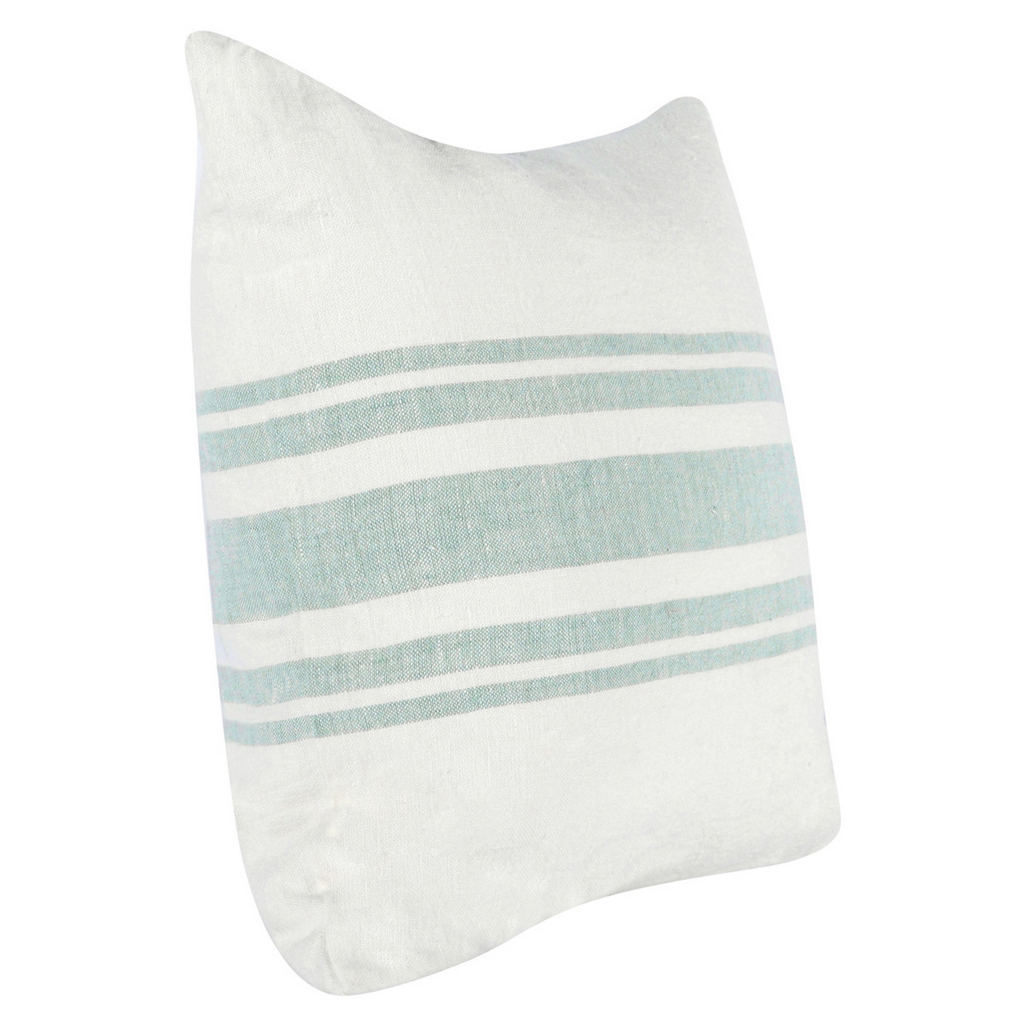 22 Inch Square Linen Accent Throw Pillow, Stripe Design, Eucalyptus, White