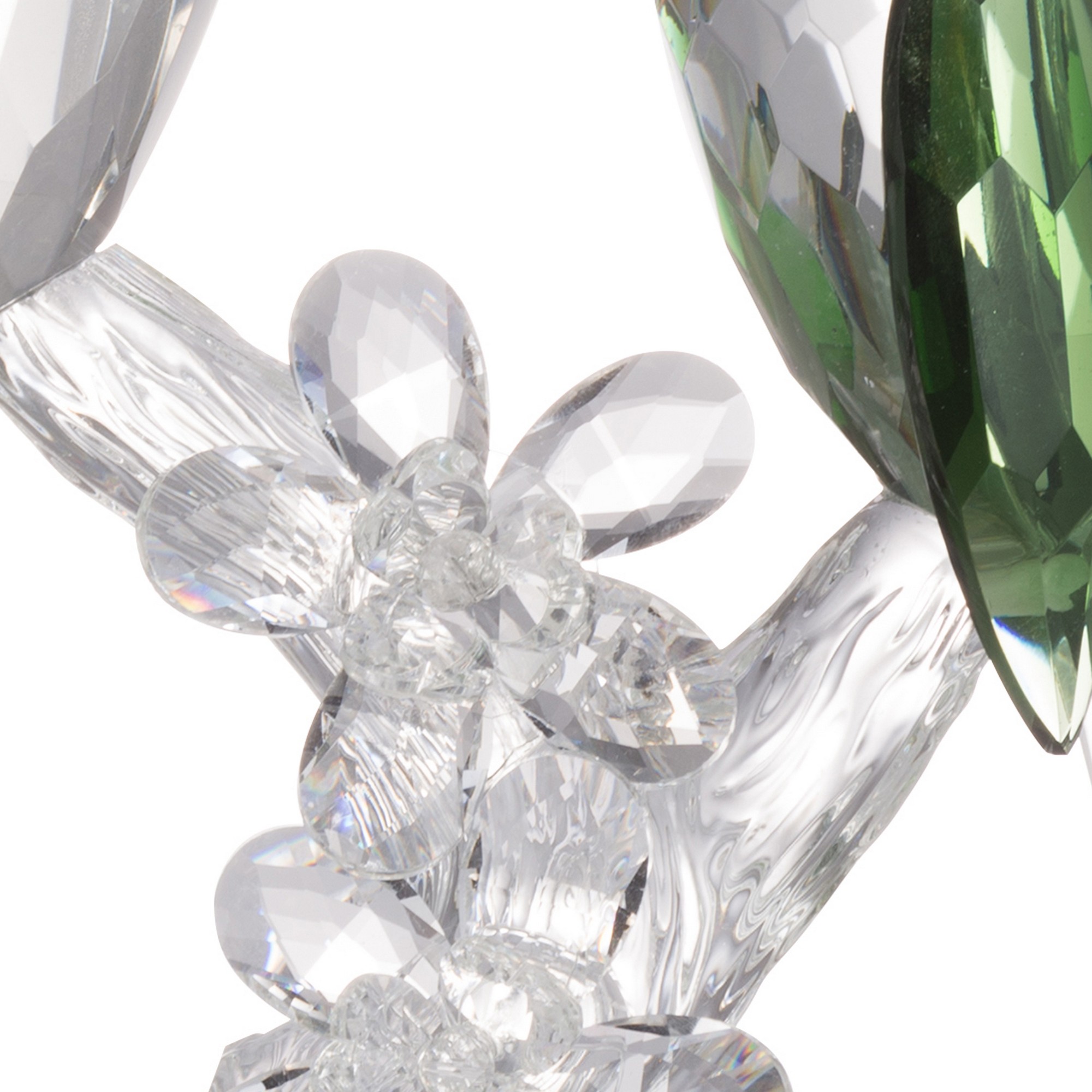 9 Inch 2 Parrots Sculpture Figurine Accent, Clear and Green Faceted Glass