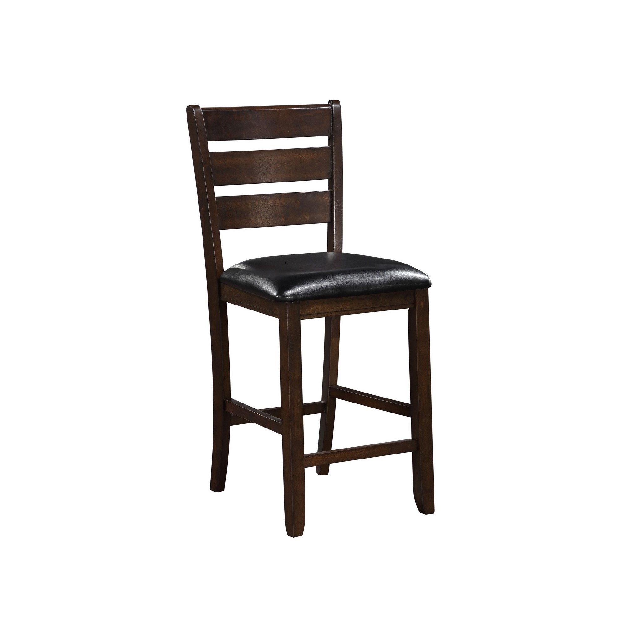 Wooden Counter Height Chair with Leatherette seat, Set of 2, Black and Brown