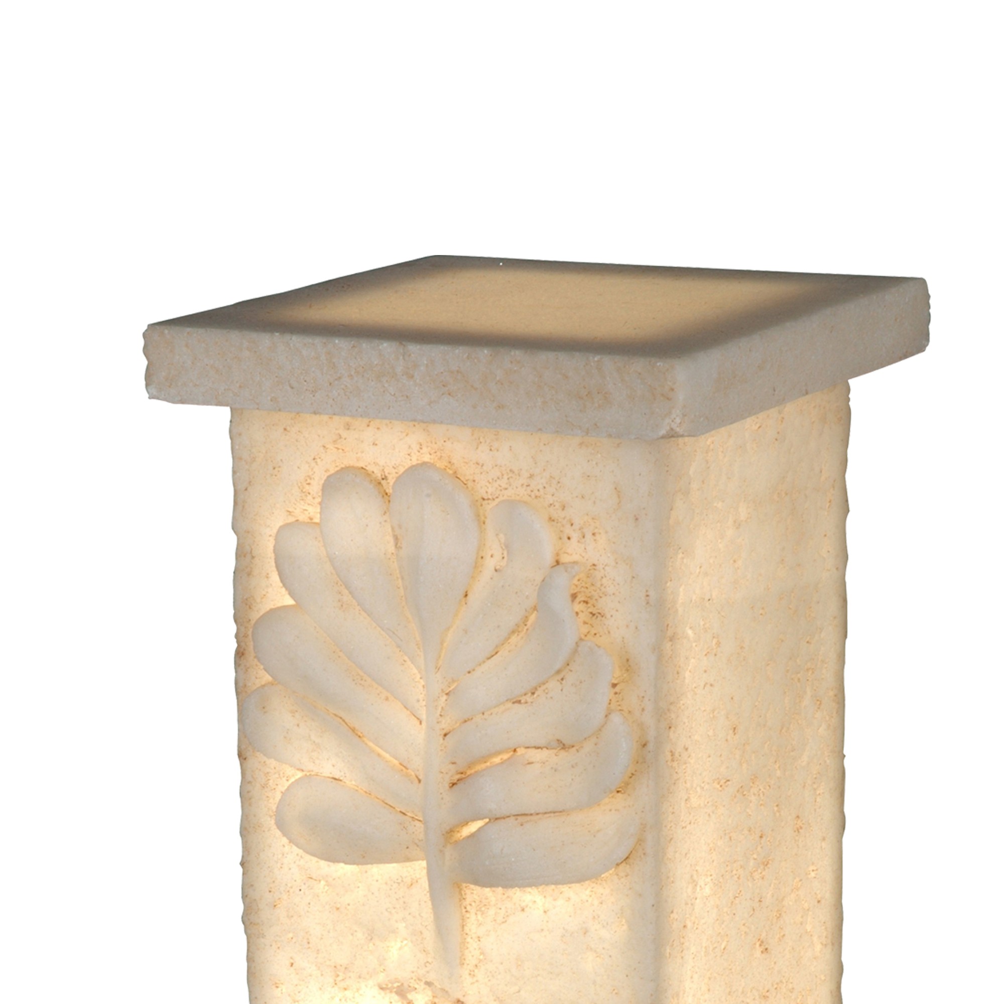 Polyresin Pedestal With Embossed Leaf Design, Cream