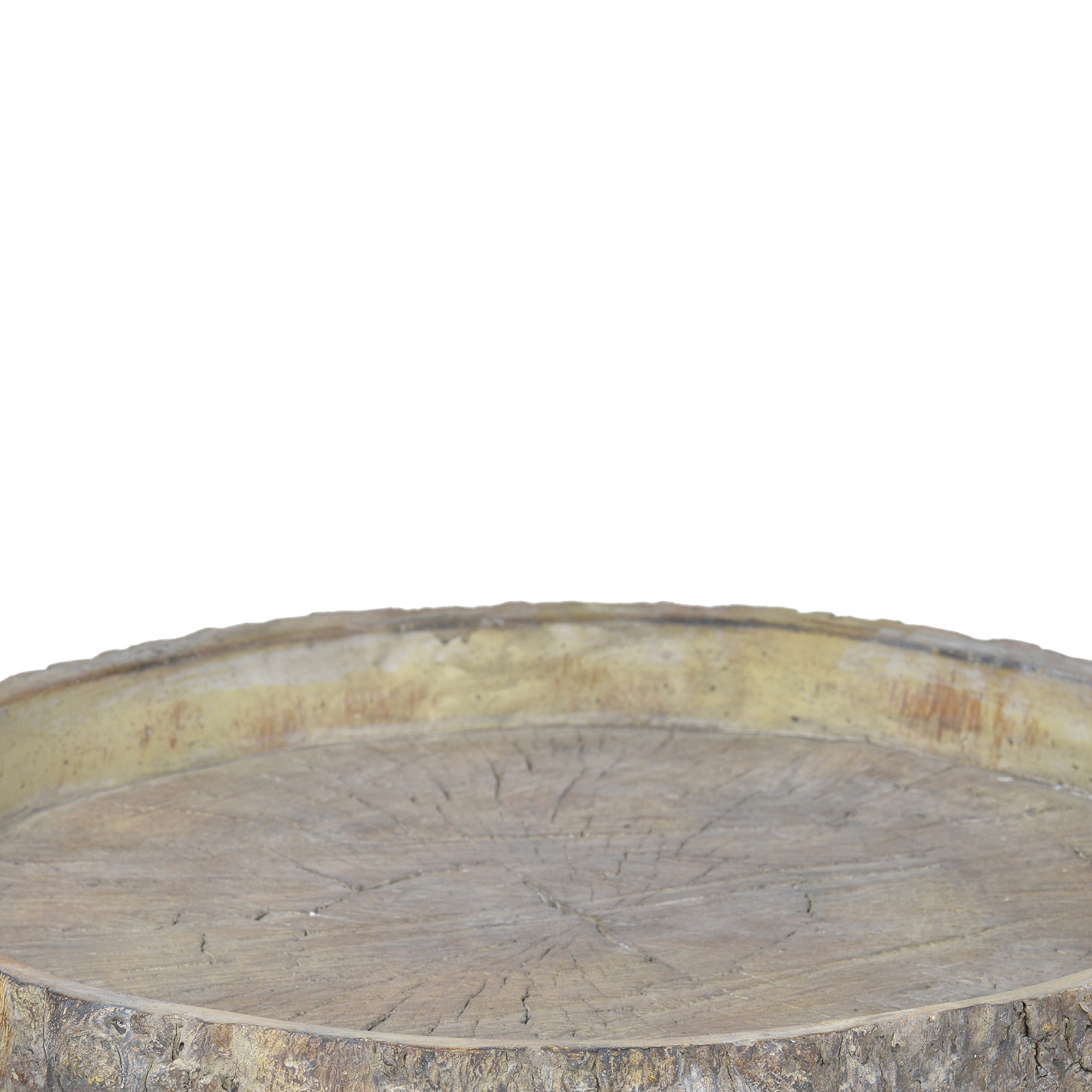 Round Shape Cemented Log Plate with Distressed Details, Gray