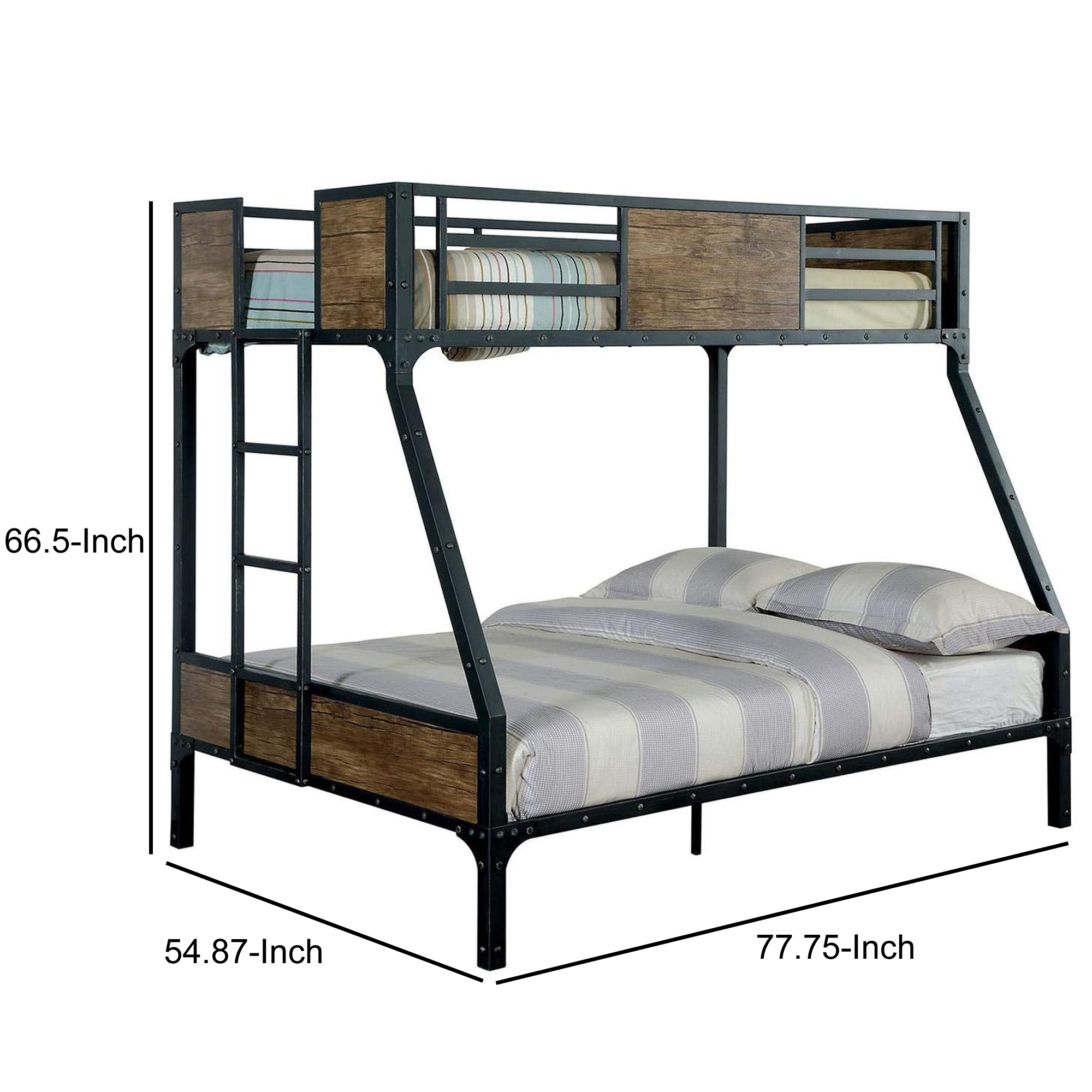 Wooden & Metal Frame Twin/Full Size Bunk Bed, Black